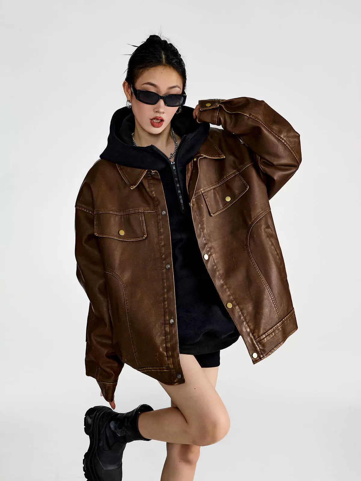 ICH MODE 美式复古皮衣外套女秋冬款2025新款宽松休闲百搭皮夹克