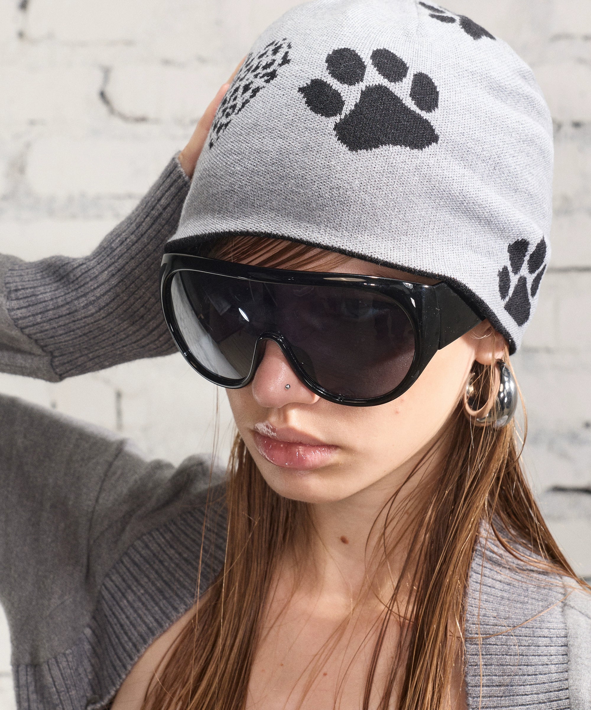 2th Desire设计感撞色印花双面戴针织毛线帽冬季保暖包头帽冷帽