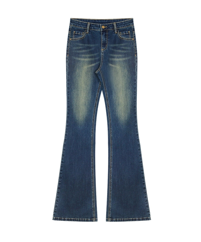 野生zerocircle复古蓝低腰喇叭牛仔裤女春夏小众辣妹修身显瘦裤子