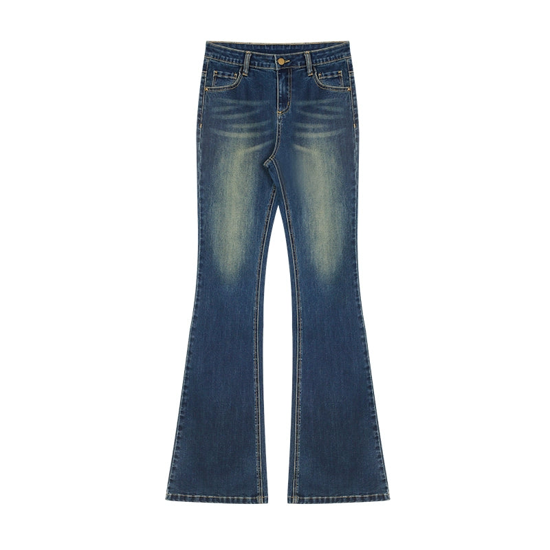 野生zerocircle复古蓝低腰喇叭牛仔裤女春夏小众辣妹修身显瘦裤子