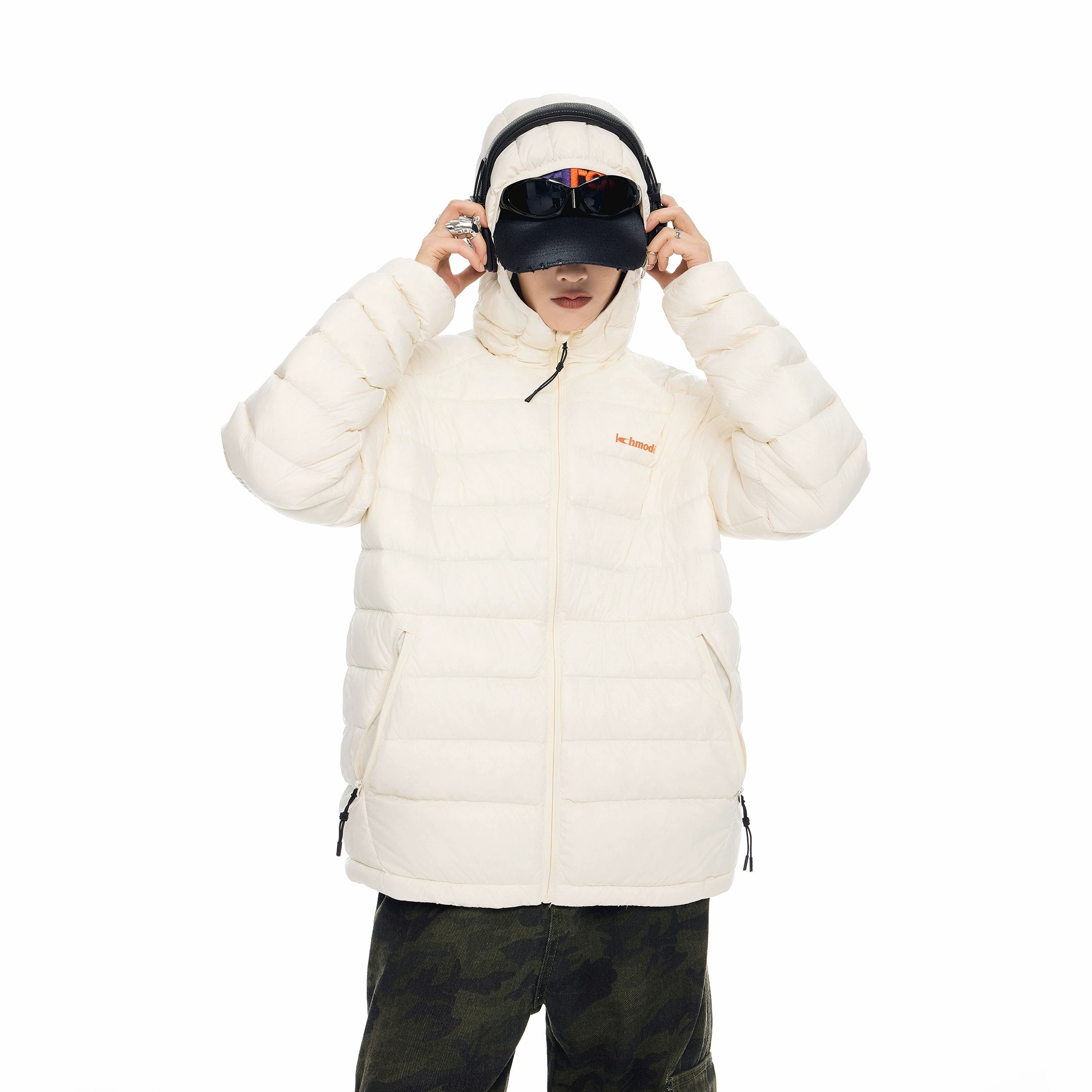 ICH MODE 90白鸭绒美式复古轻薄排骨羽绒服女冬季保暖连帽短外套