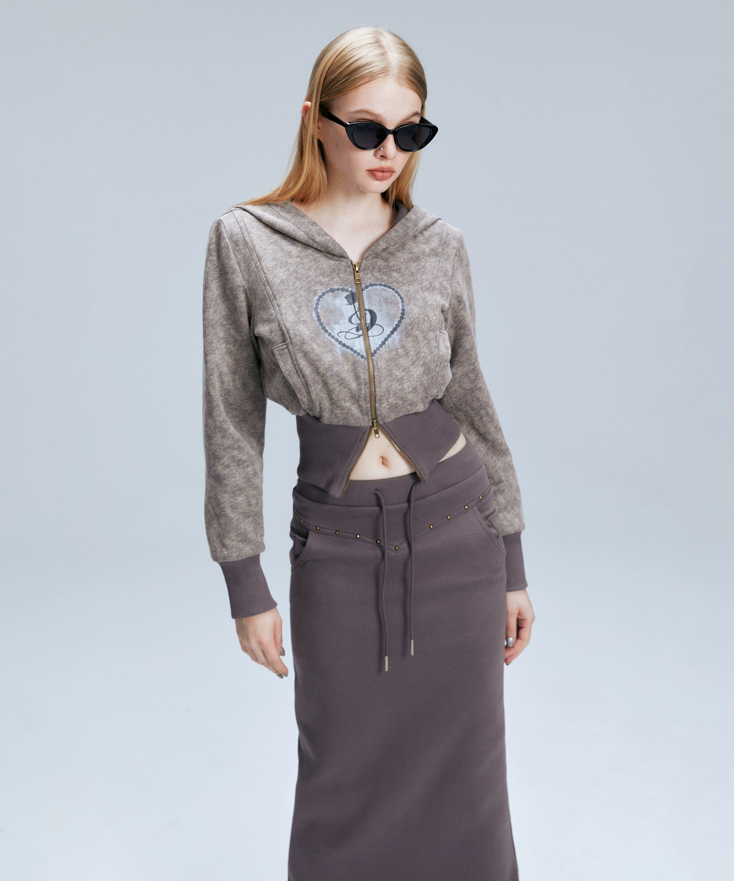 2th Desire原创印花修身街头短款卫衣开衫女长袖辣妹连帽拉链上衣