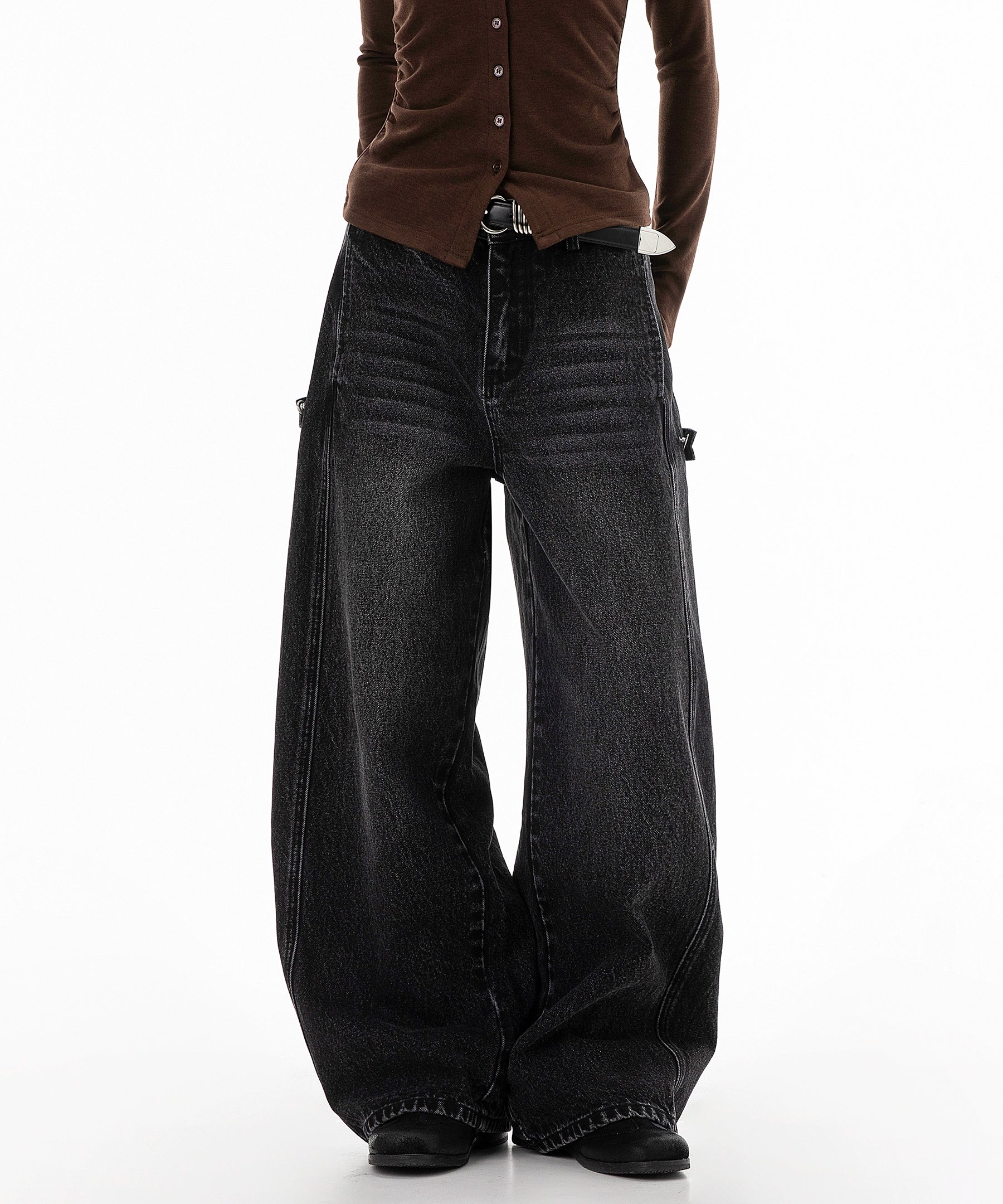 ICH MODE 美式复古水洗牛仔裤女秋冬新款宽松阔腿裤休闲裤直筒裤