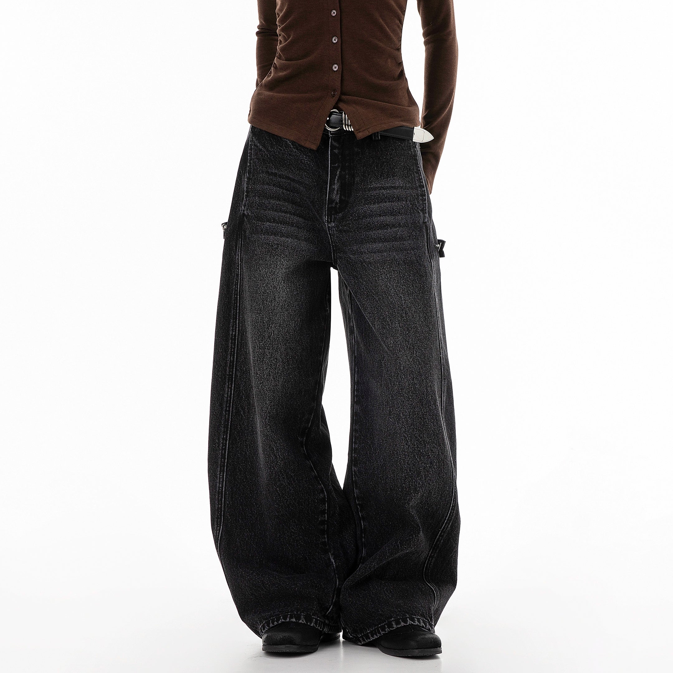 ICH MODE 美式复古水洗牛仔裤女秋冬新款宽松阔腿裤休闲裤直筒裤