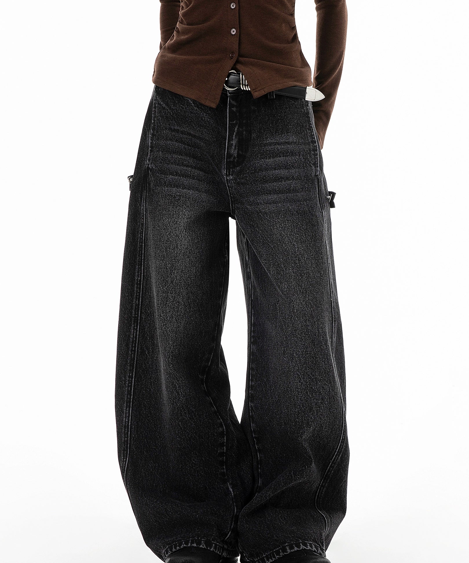 ICH MODE 美式复古水洗牛仔裤女秋冬新款宽松阔腿裤休闲裤直筒裤