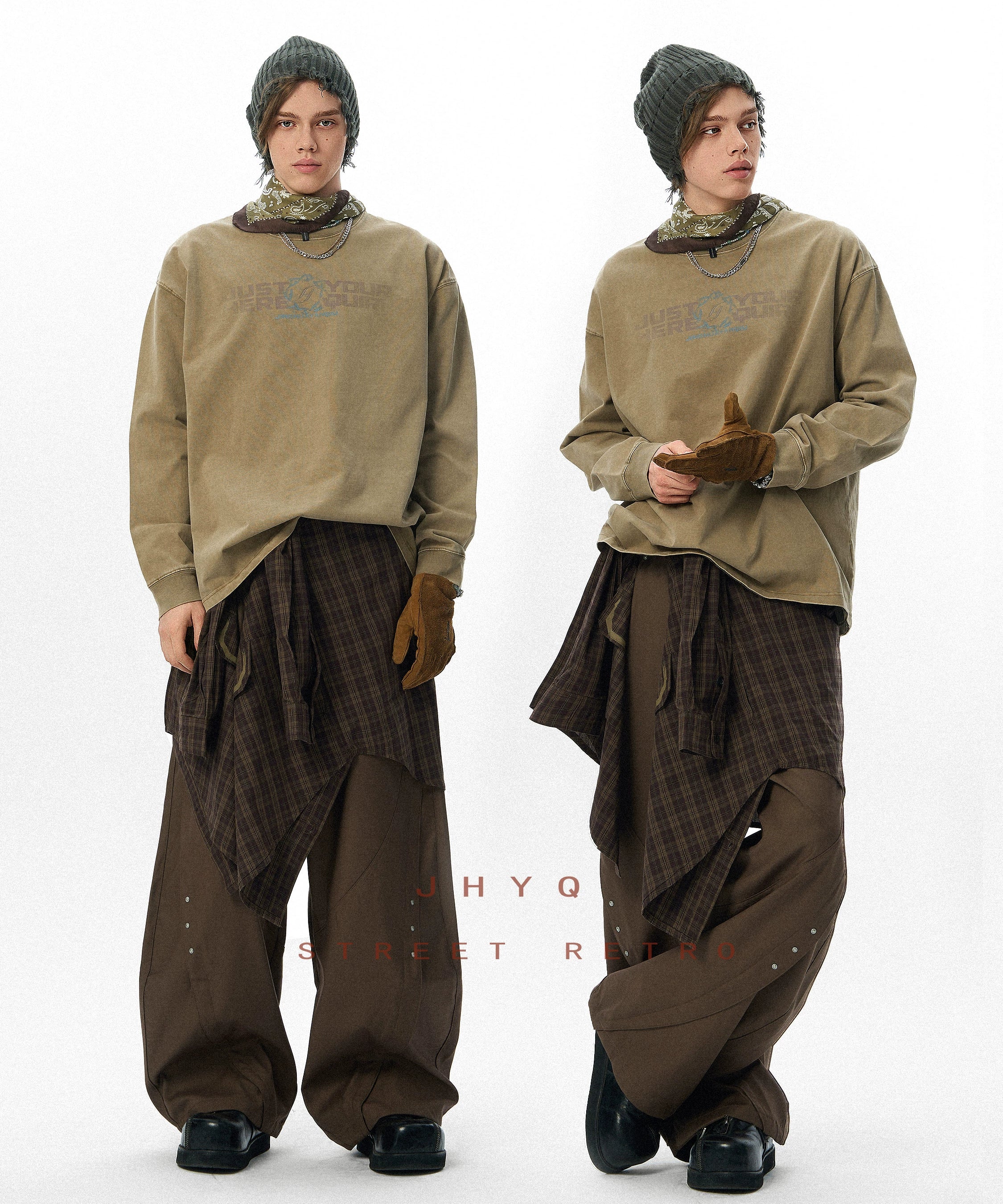 水洗系列丨JHYQ美式字母荆棘印花320gT恤男重磅圆领复古做旧卫衣