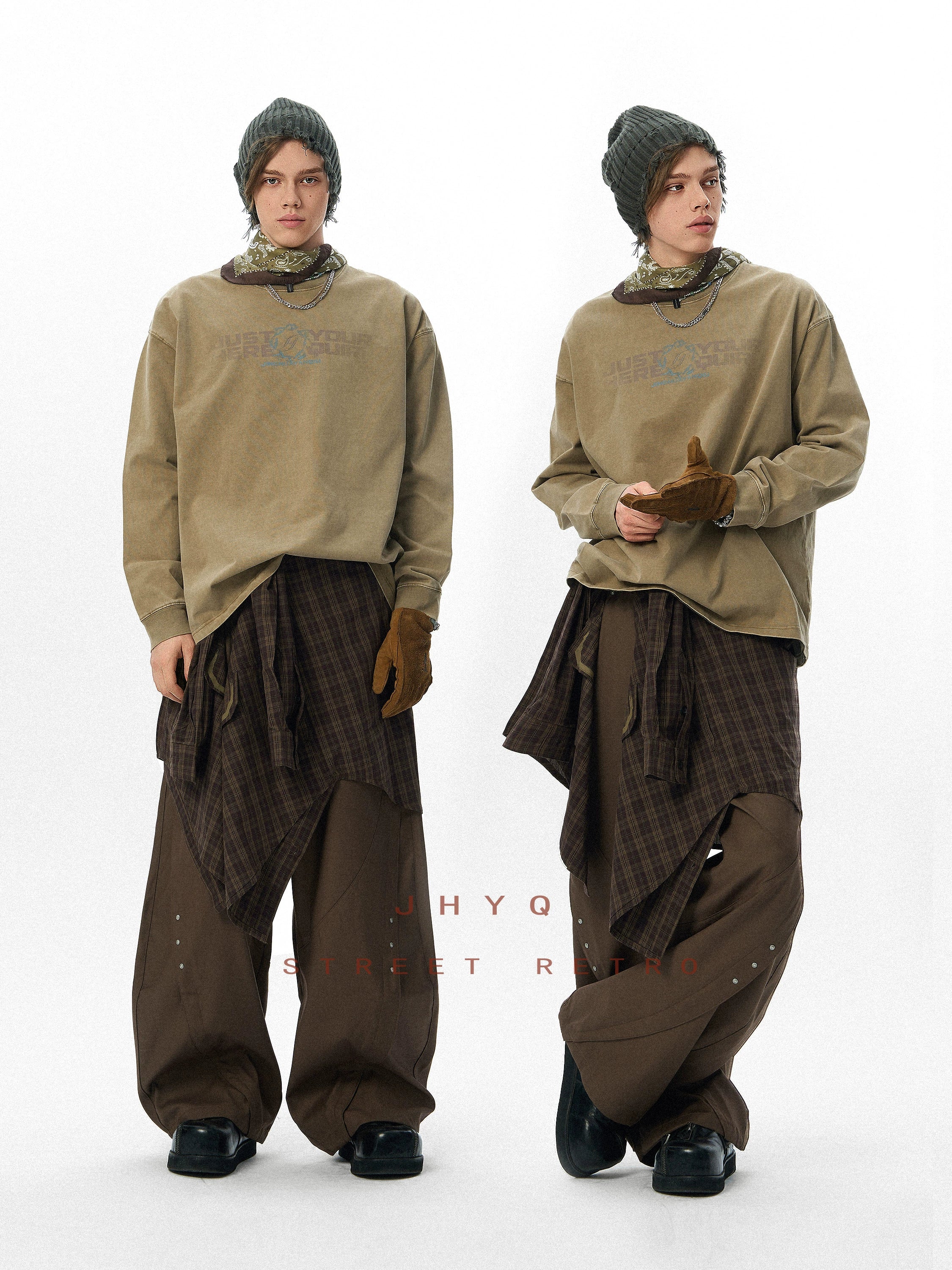 水洗系列丨JHYQ美式字母荆棘印花320gT恤男重磅圆领复古做旧卫衣