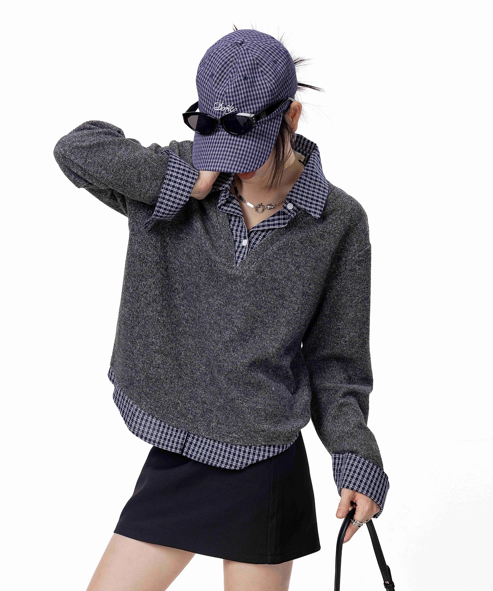 ICH MODE 美式假两件毛针织衫女2025秋冬新款POLO衫毛衣休闲上衣