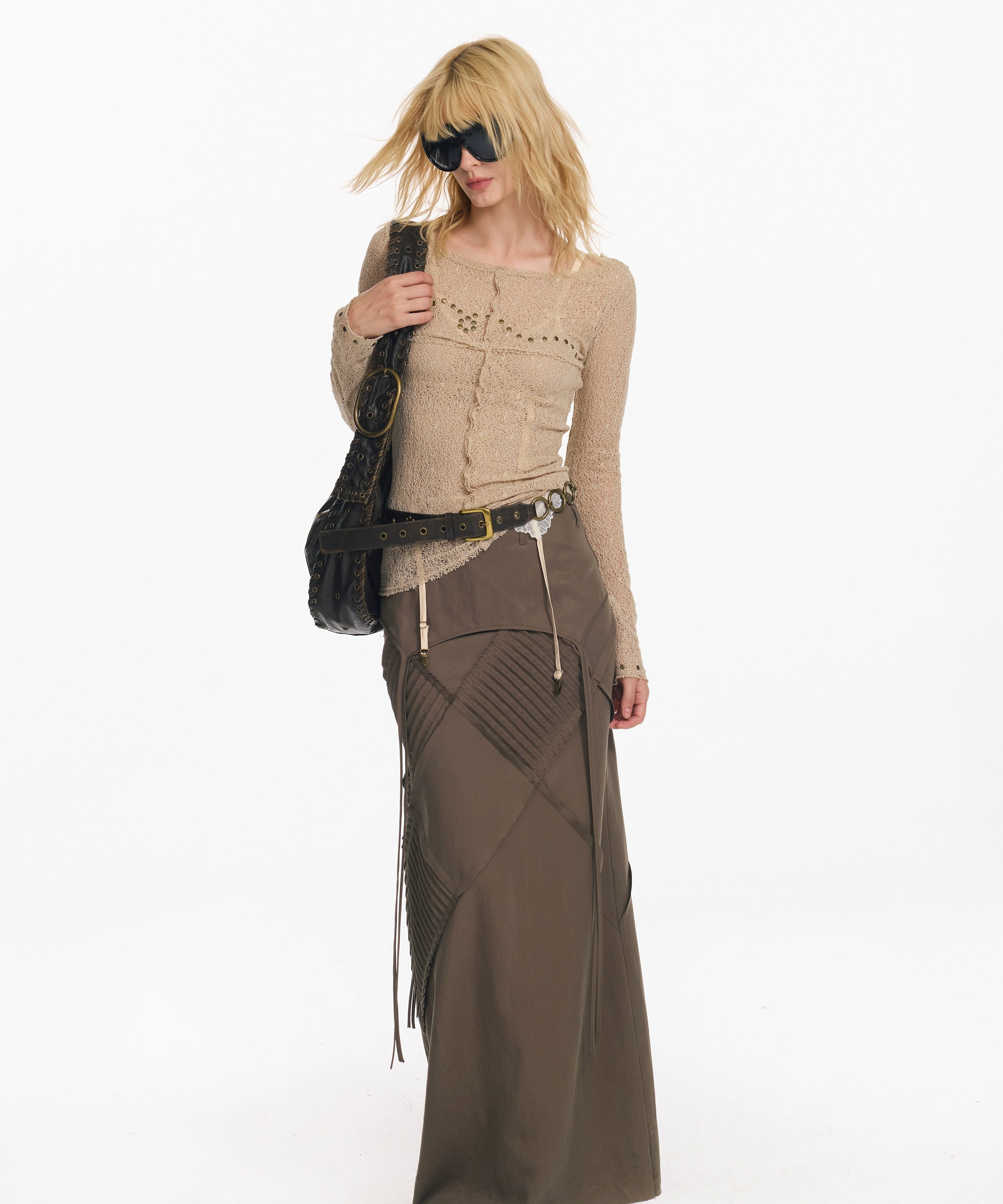 2th Desire 缠绕珠片烫钻设计小众镂空朋克感修身显瘦罩衫上衣女