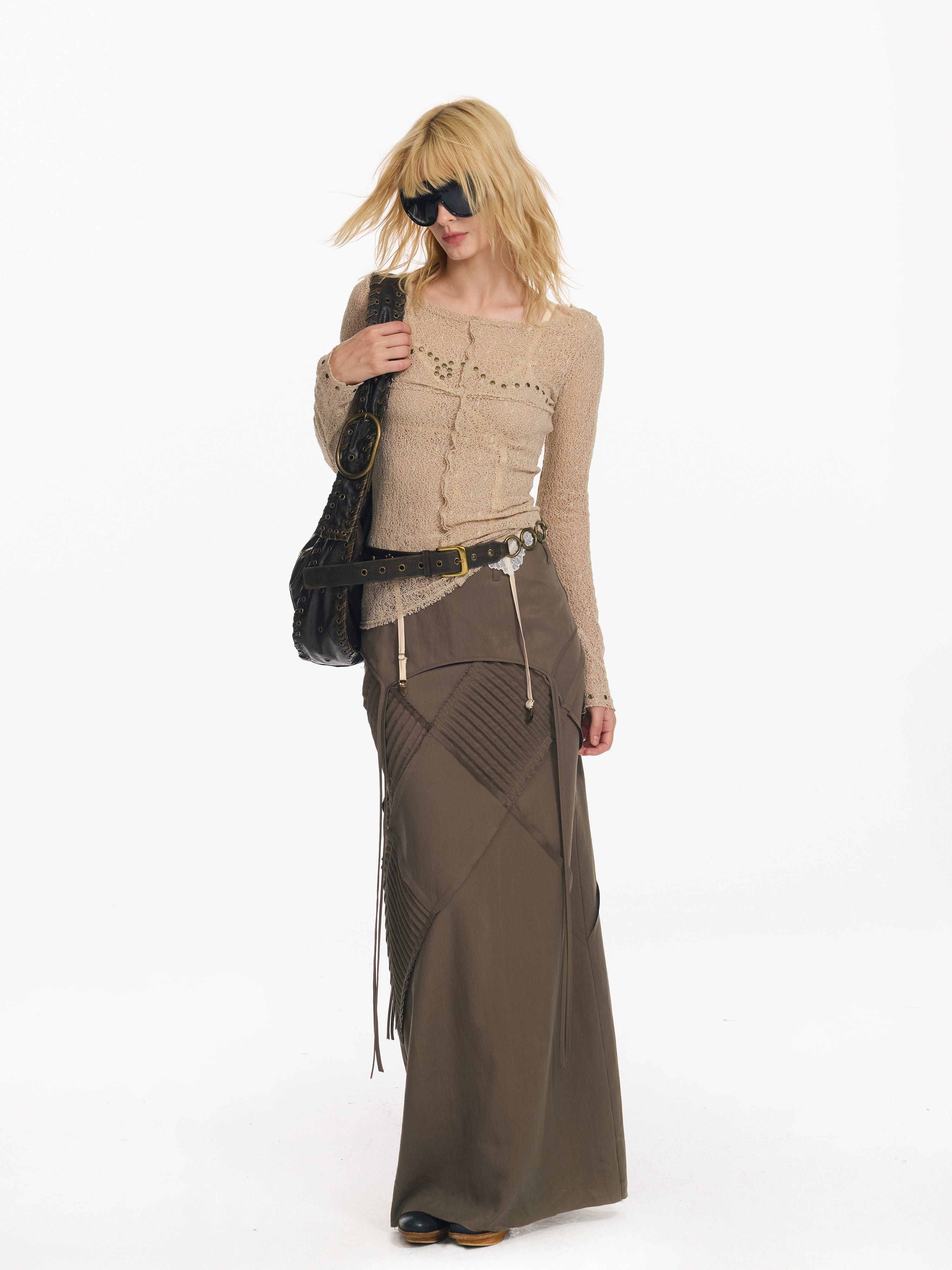 2th Desire 缠绕珠片烫钻设计小众镂空朋克感修身显瘦罩衫上衣女