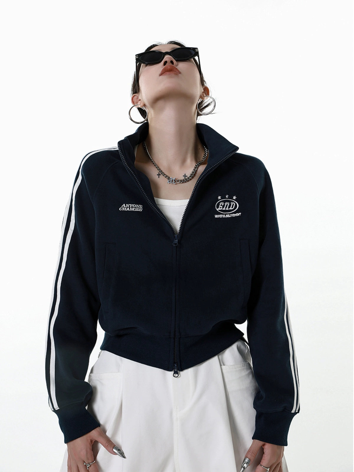 ICH MODE 美式复古短款运动外套女秋冬宽松慵懒修身卫衣开衫上衣