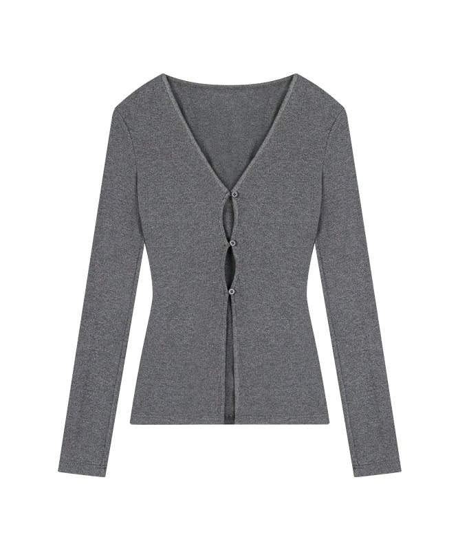 野生zerocircle 灰黑红色镂空针织衫女春辣妹小众修身v领长袖上衣