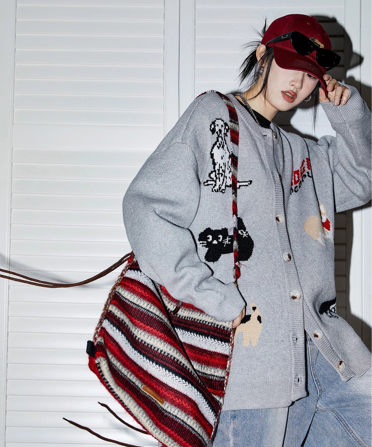 ICH MODE 美式复古小狗毛针织开衫女秋冬慵懒高级感休闲毛衣外套