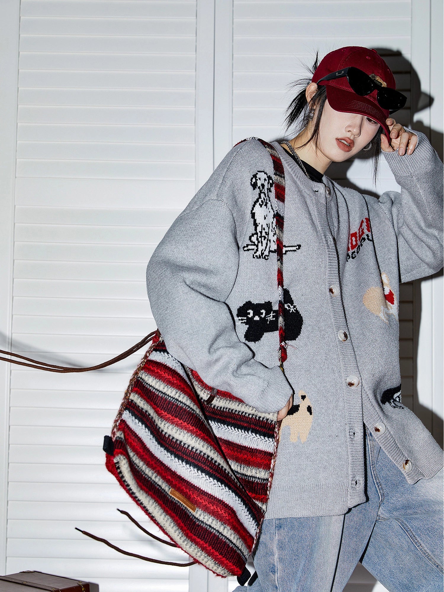 ICH MODE 美式复古小狗毛针织开衫女秋冬慵懒高级感休闲毛衣外套