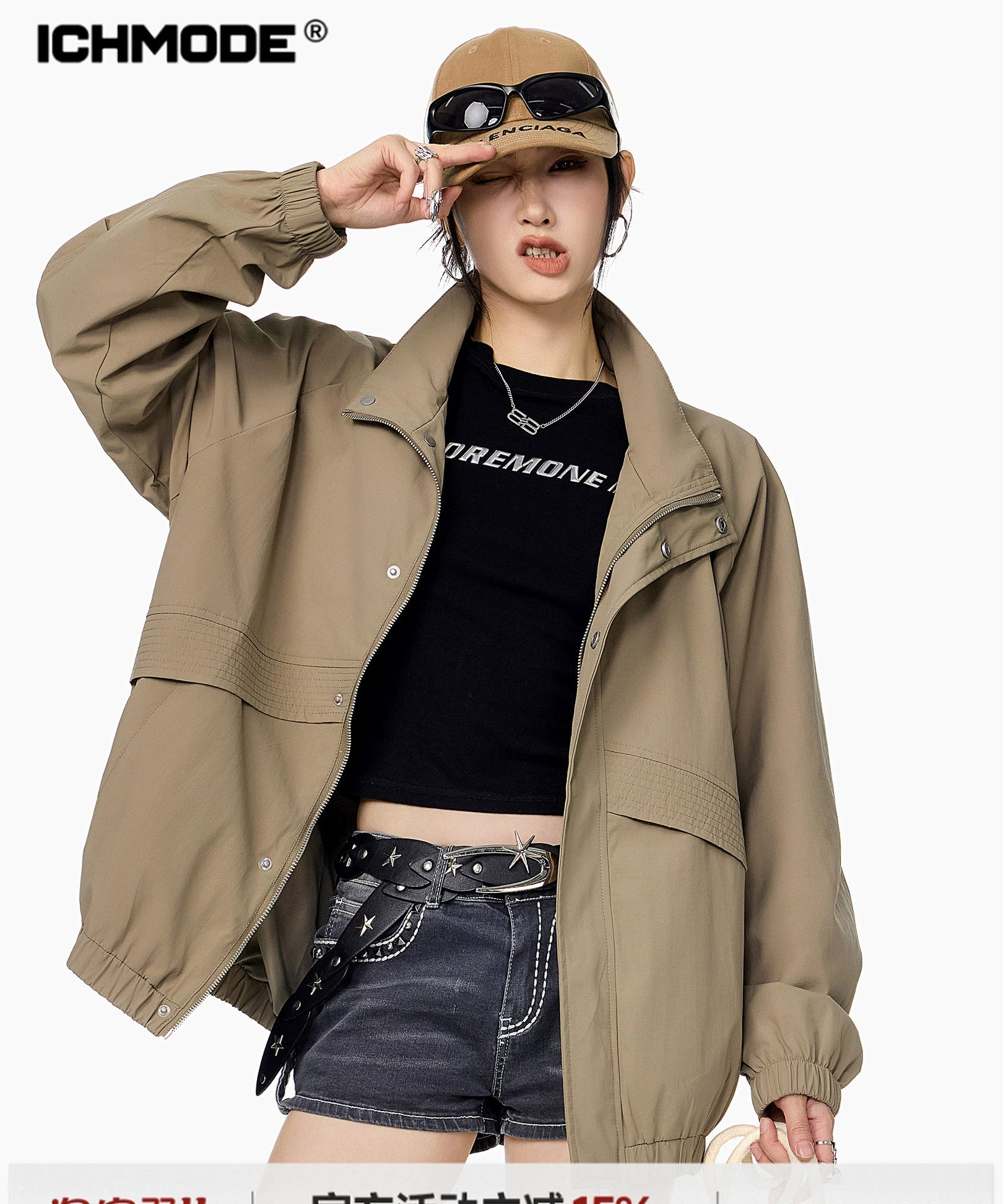 ICH MODE 美式复古工装外套女秋冬季飞行员夹克宽松上衣2025新款