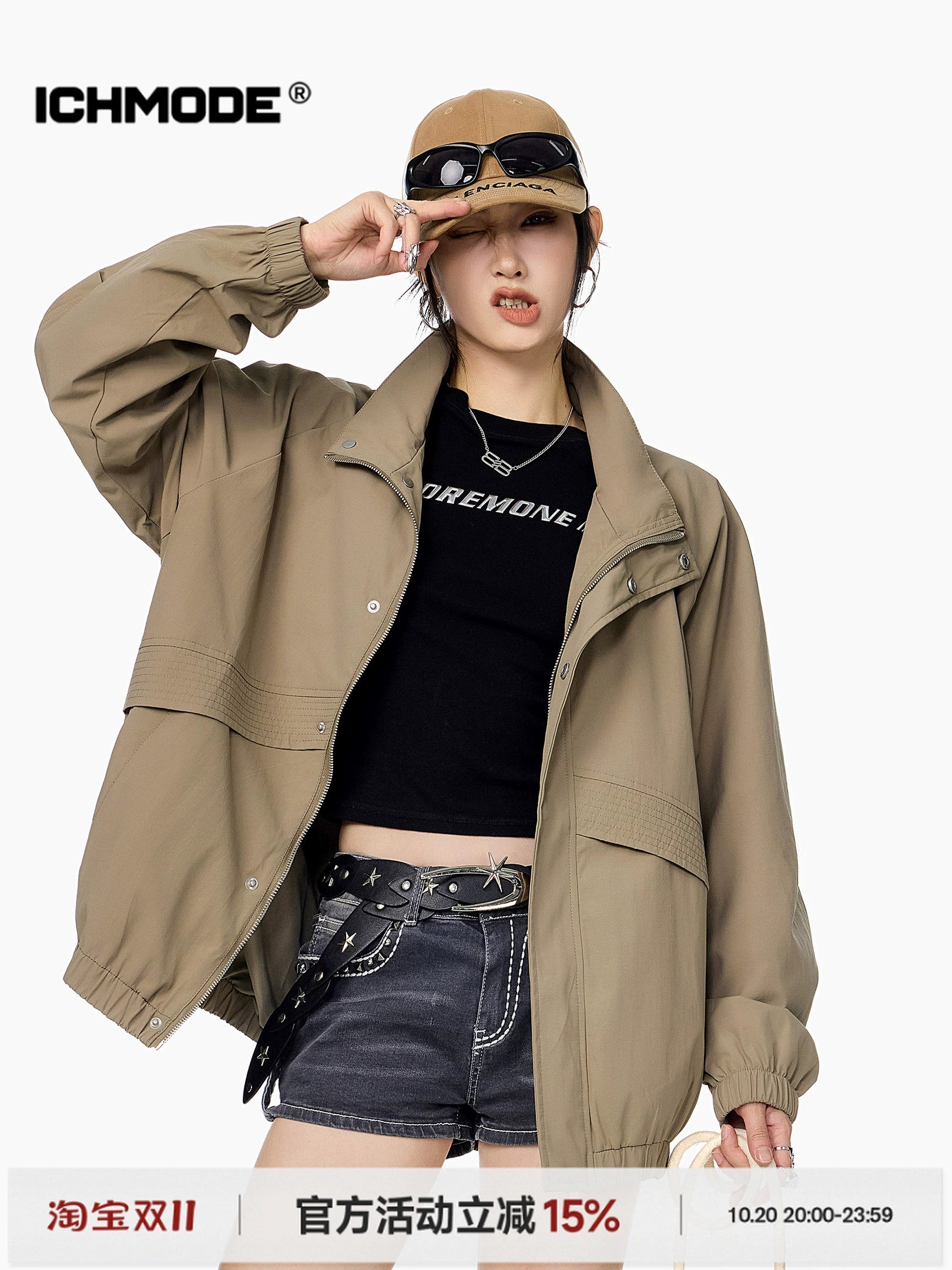 ICH MODE 美式复古工装外套女秋冬季飞行员夹克宽松上衣2025新款