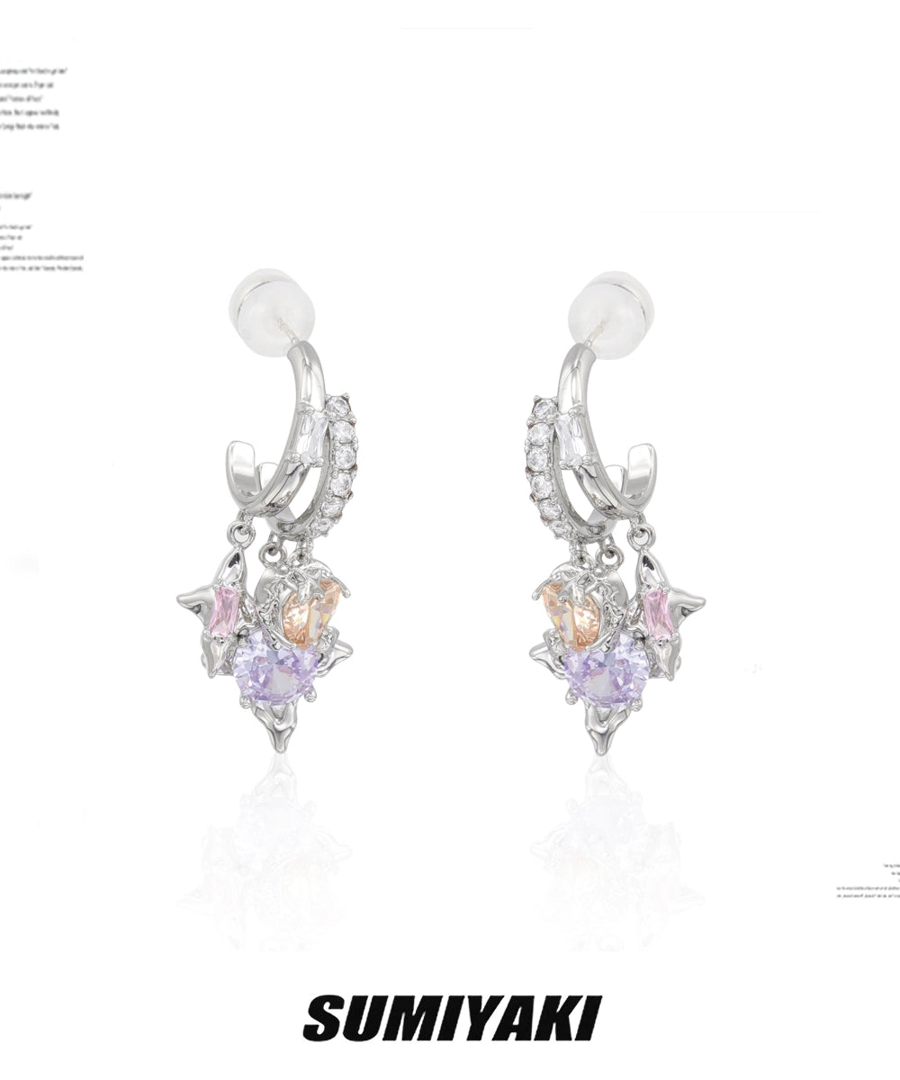 墙推！SUMIYAKI原创谜物系列浪漫彩色叠戴锆石耳环s925银针耳饰女