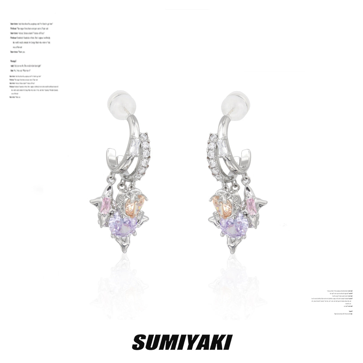 墙推！SUMIYAKI原创谜物系列浪漫彩色叠戴锆石耳环s925银针耳饰女