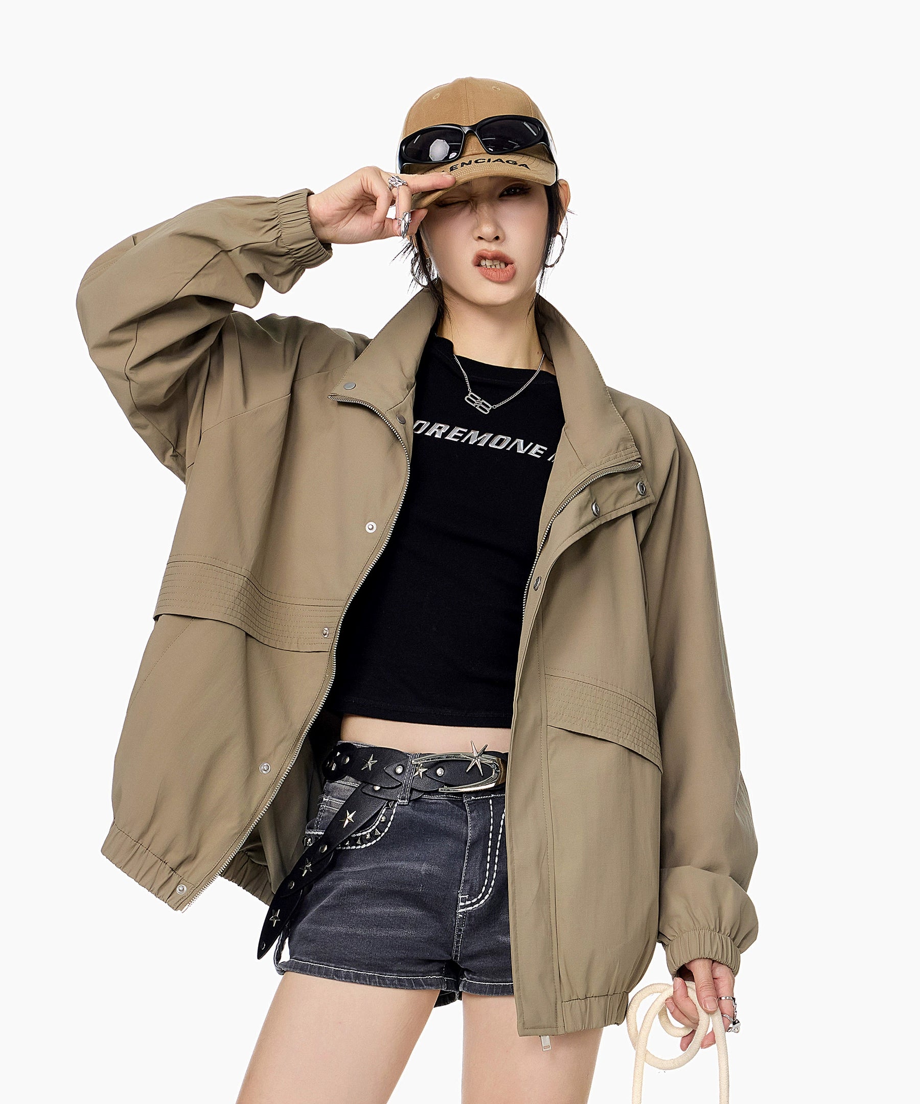 ICH MODE 美式复古工装外套女秋冬季飞行员夹克宽松上衣2025新款