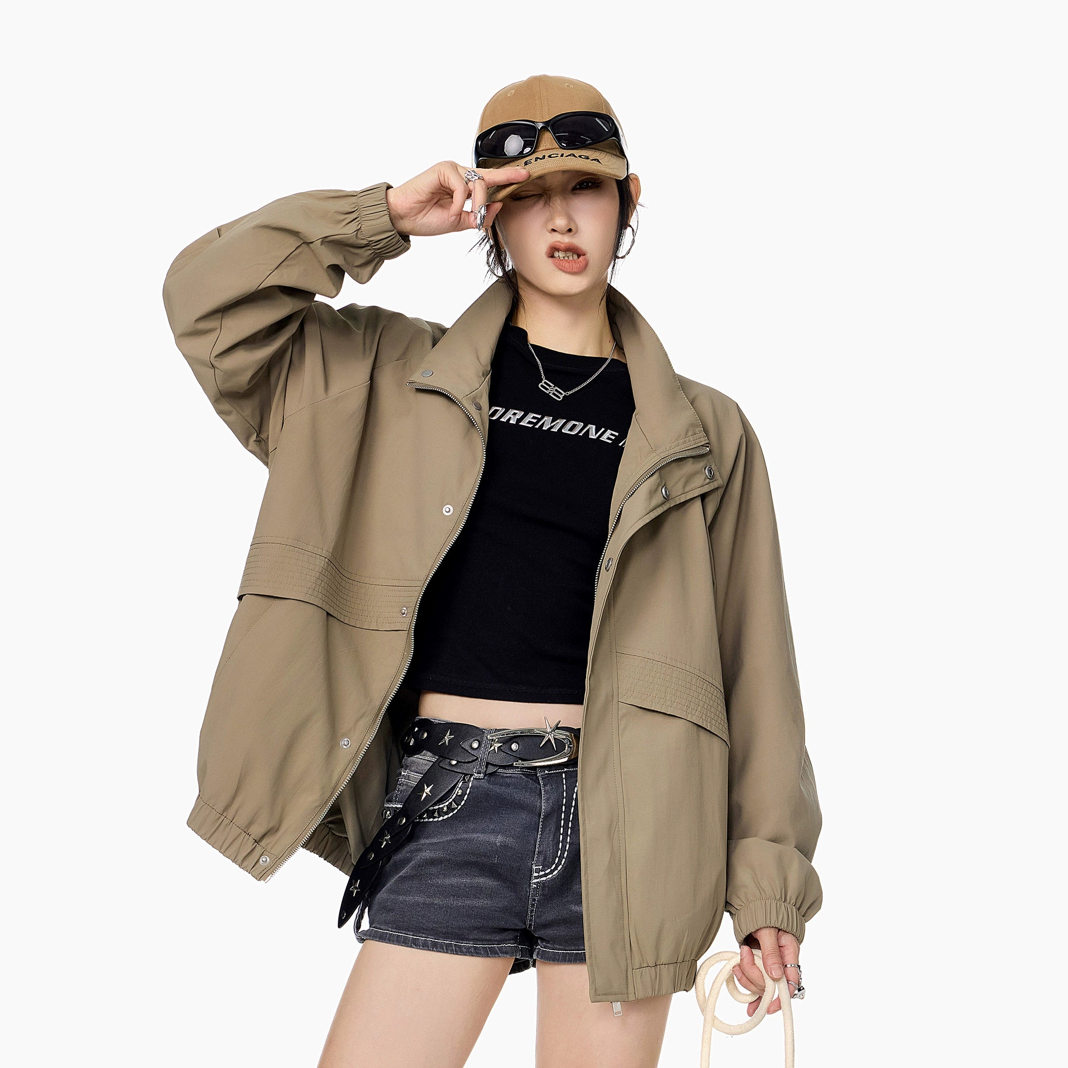 ICH MODE 美式复古工装外套女秋冬季飞行员夹克宽松上衣2025新款