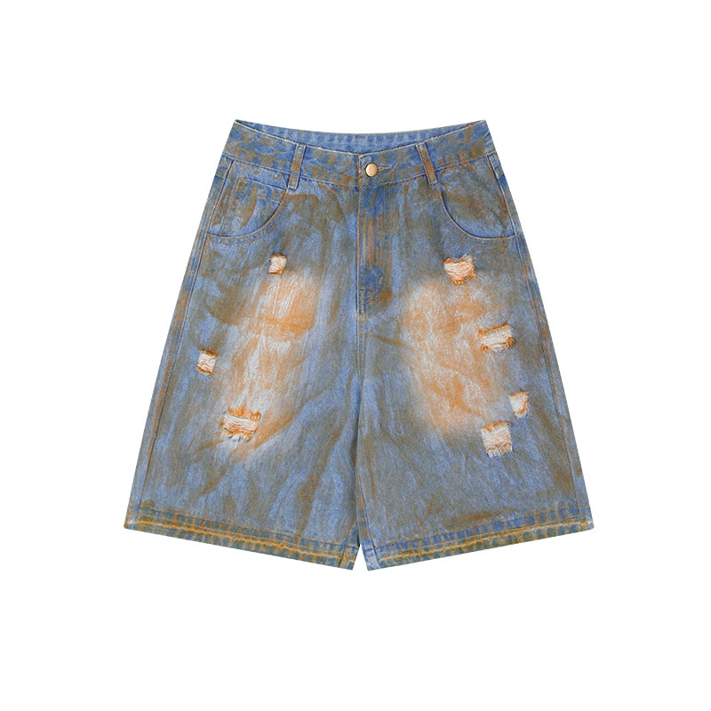 野生zerocircle复古蓝水洗低腰牛仔短裤女春小众显瘦宽松直筒裤子