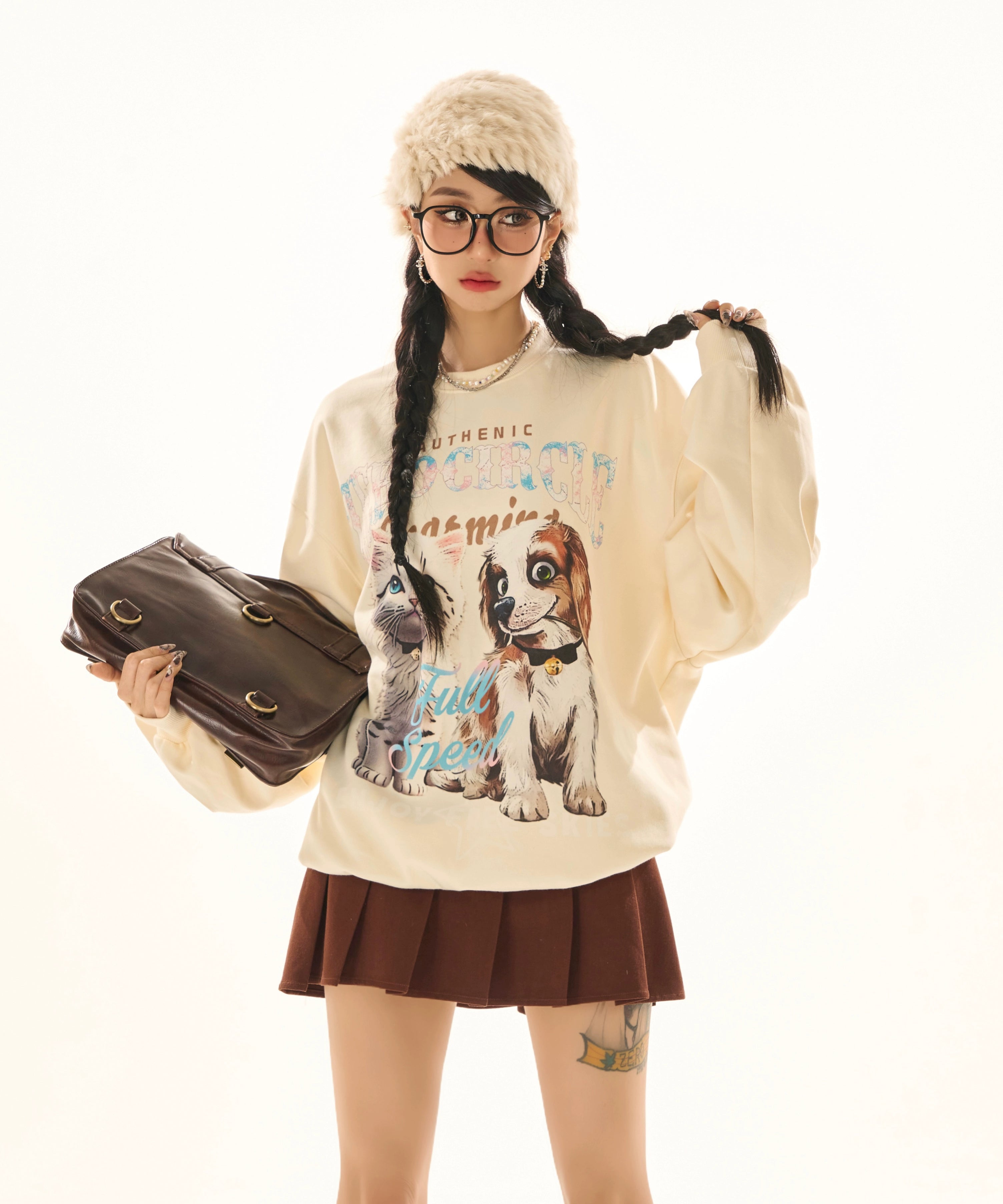 野生zerocircle黑色情侣印花圆领卫衣女春季小众韩版宽松显瘦上衣