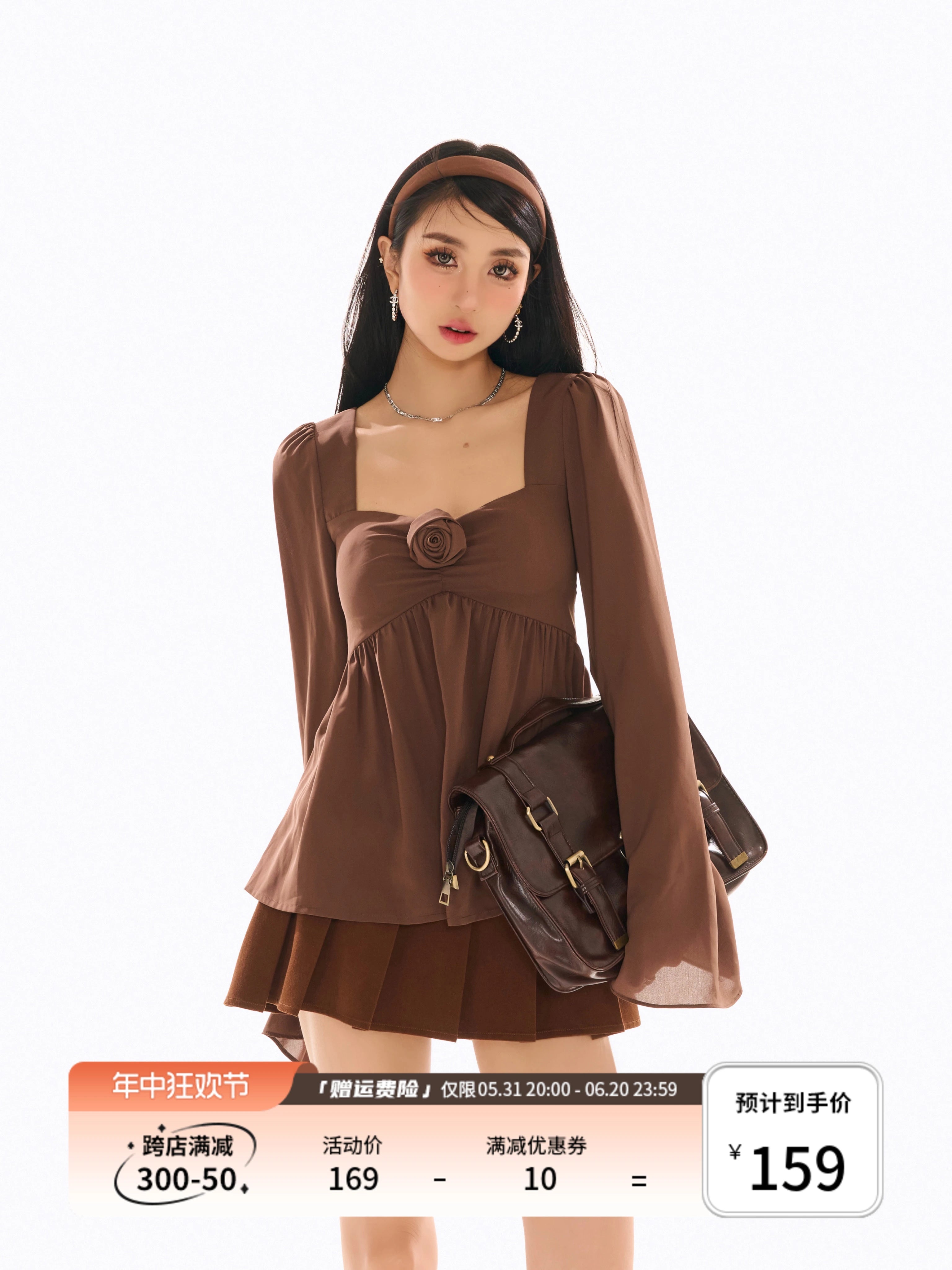 野生zerocircle红色法式别致小衫女春辣妹小众显瘦花朵喇叭袖上衣