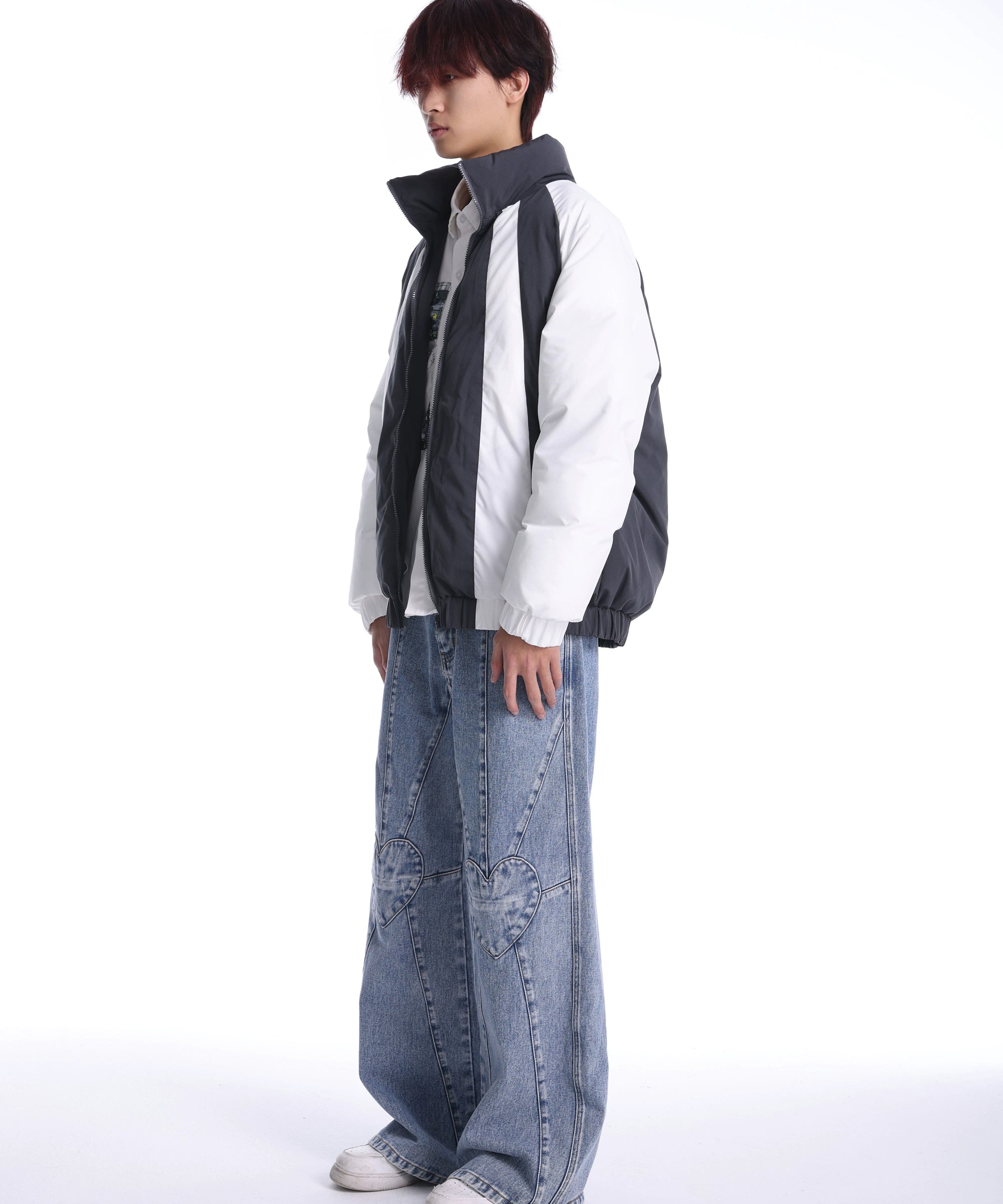 eeeeArtmonster拼接立领原创棉服秋冬潮牌复古宽松暗纹休闲外套