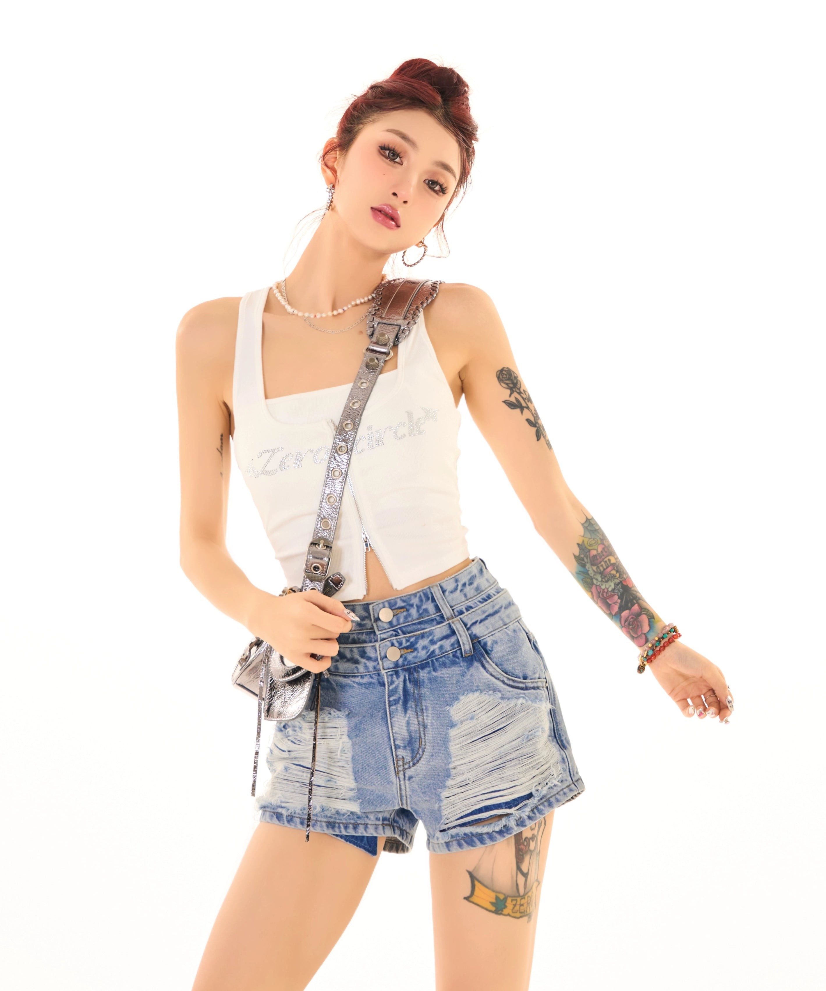 野生zerocircle破洞高腰牛仔短裤女夏设计感小众辣妹显瘦休闲裤子