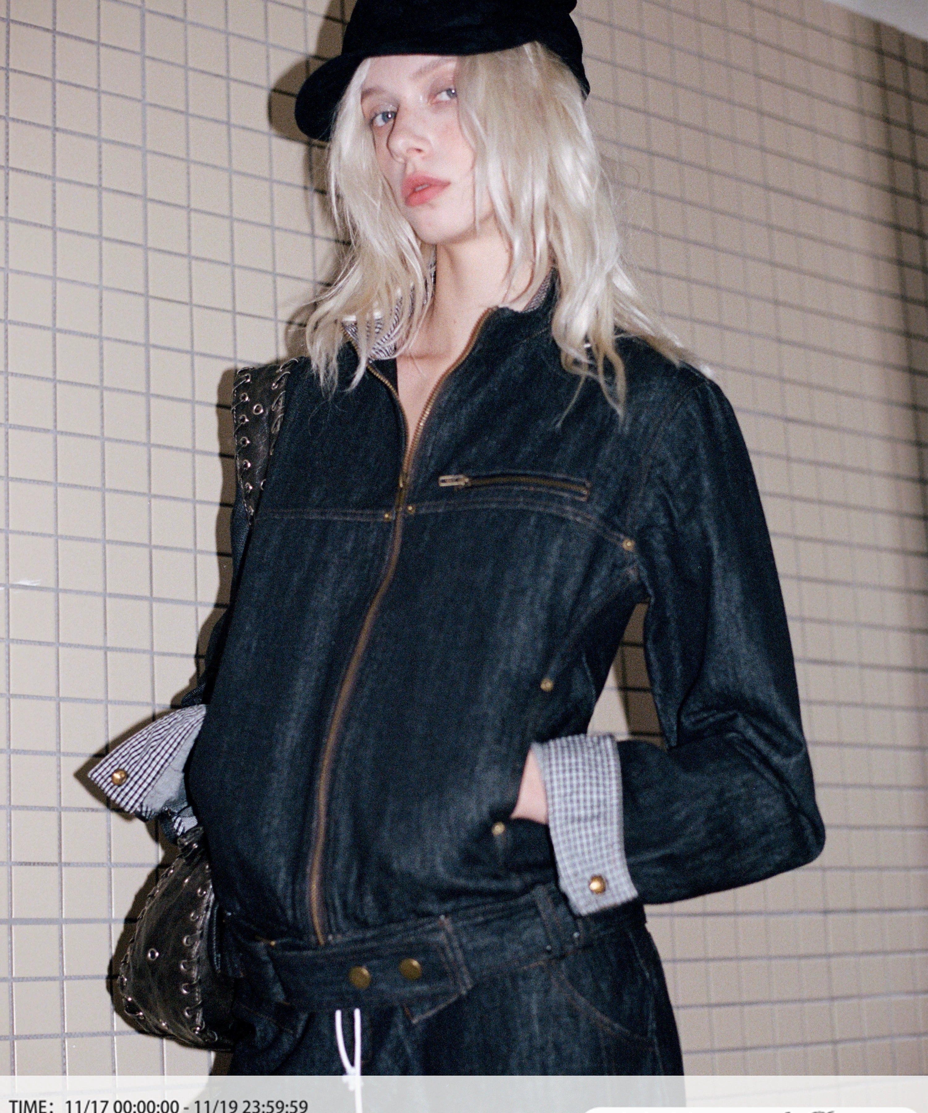 2th Desire复古立领撞色拼接工装机车夹克宽松廓形原牛牛仔外套女