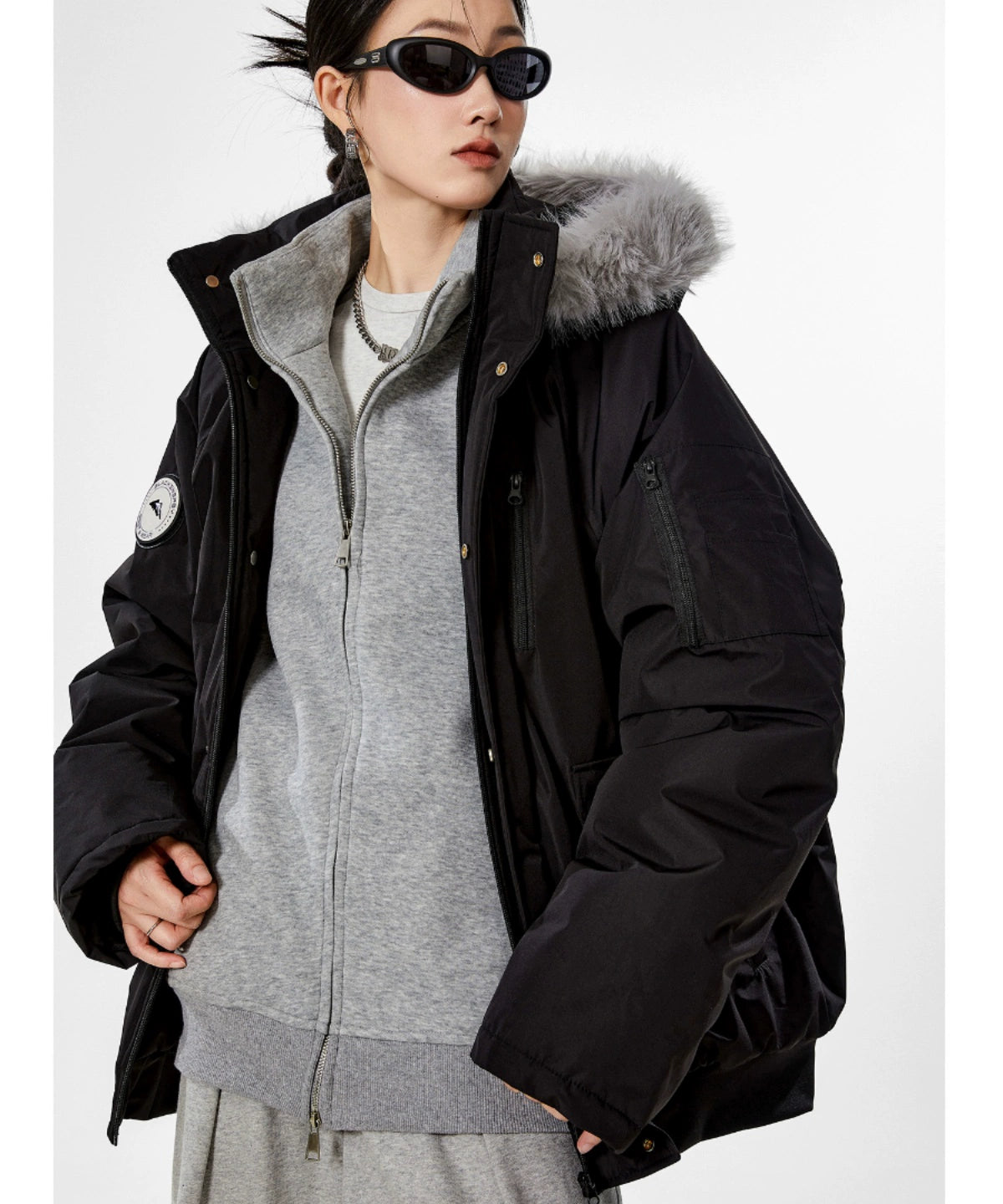 ICH MODE 美式复古派克服蓝色棉服女冬季工装外套棉衣棉袄新款