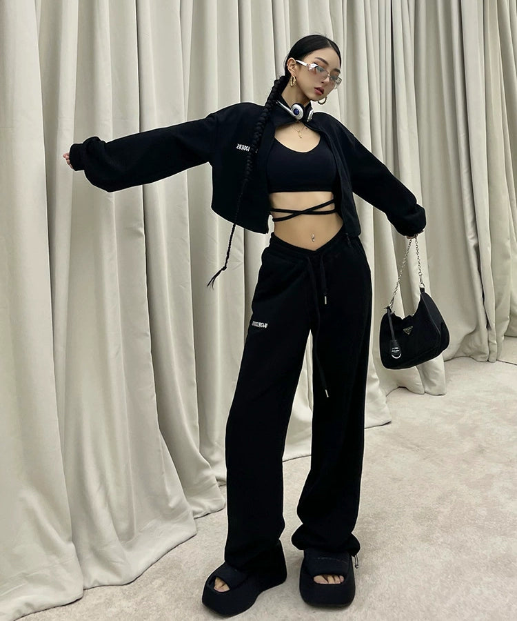 野生zerocircle咖色短款卫衣套装女春季外套显瘦宽松运动休闲裤子