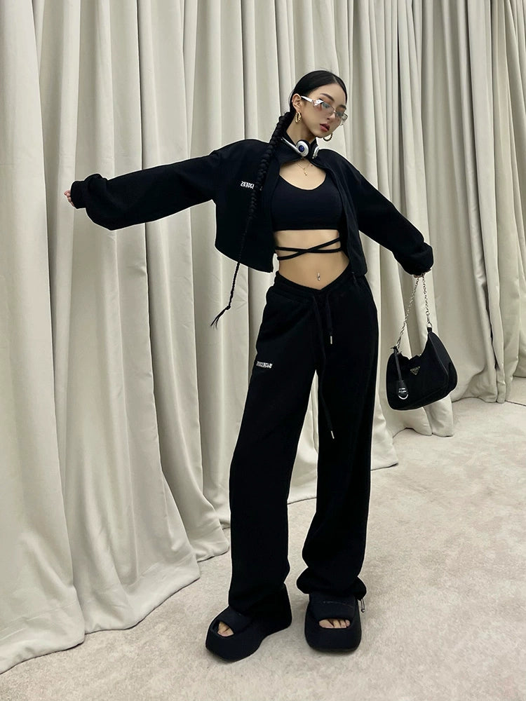 野生zerocircle咖色短款卫衣套装女春季外套显瘦宽松运动休闲裤子