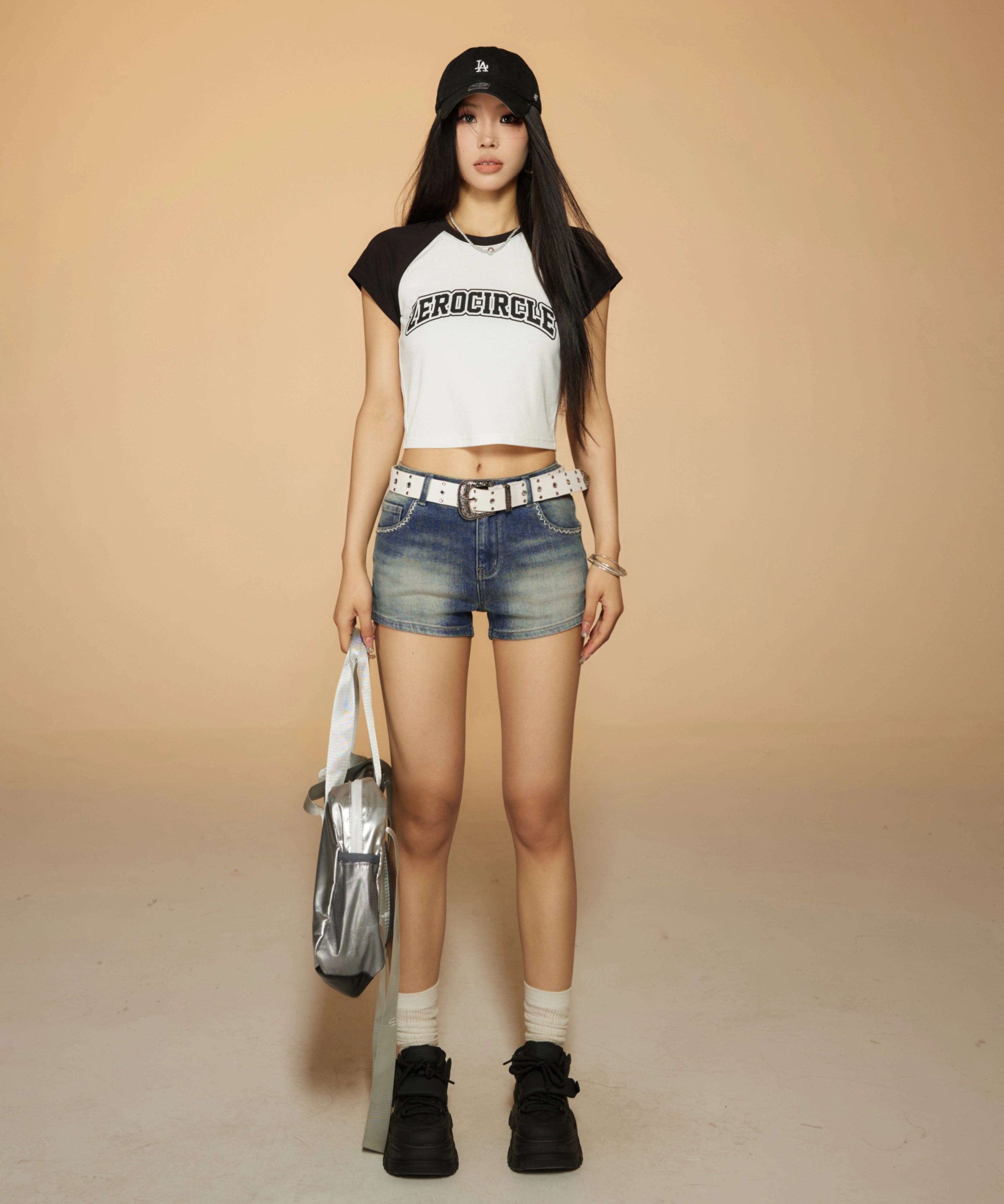 野生zerocircle 撞色插肩短袖t恤女春夏辣妹韩系宽松显瘦短款上衣