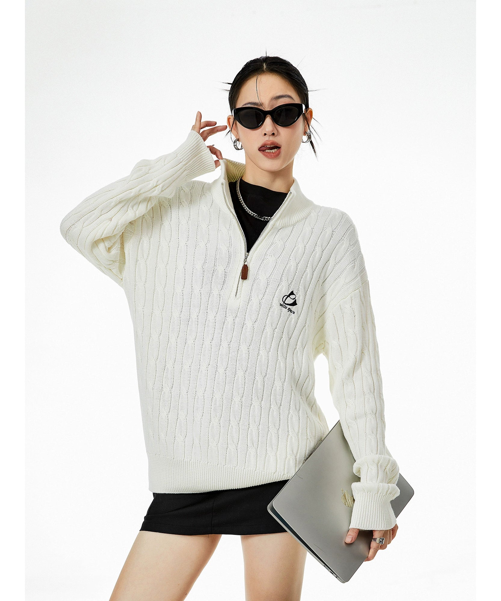 ICH MODE 美式复古半高领毛衣女秋冬季慵懒风软糯针织杉外套新款