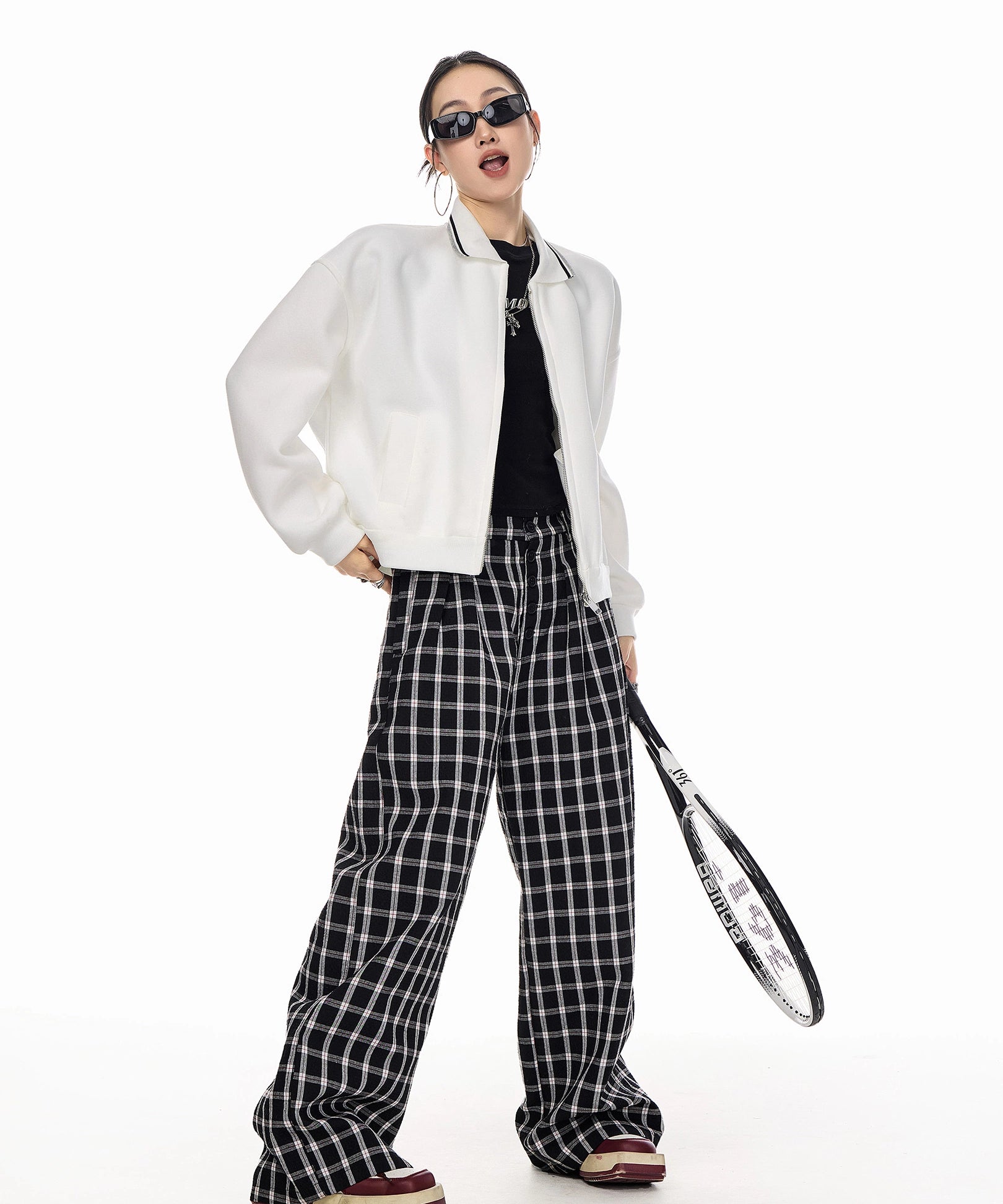 ICH MODE 美式复古刺绣翻领短款外套女2025新款秋季运动开衫上衣