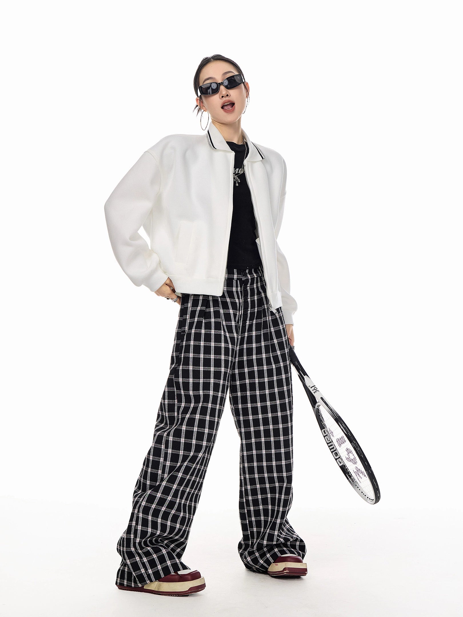 ICH MODE 美式复古刺绣翻领短款外套女2025新款秋季运动开衫上衣