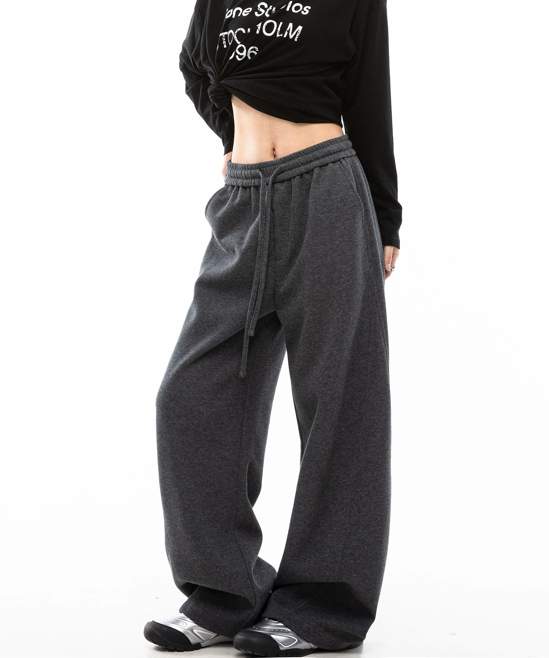 ICH MODE 美式加绒休闲裤女秋冬新款运动卫裤宽松直筒百搭阔腿裤