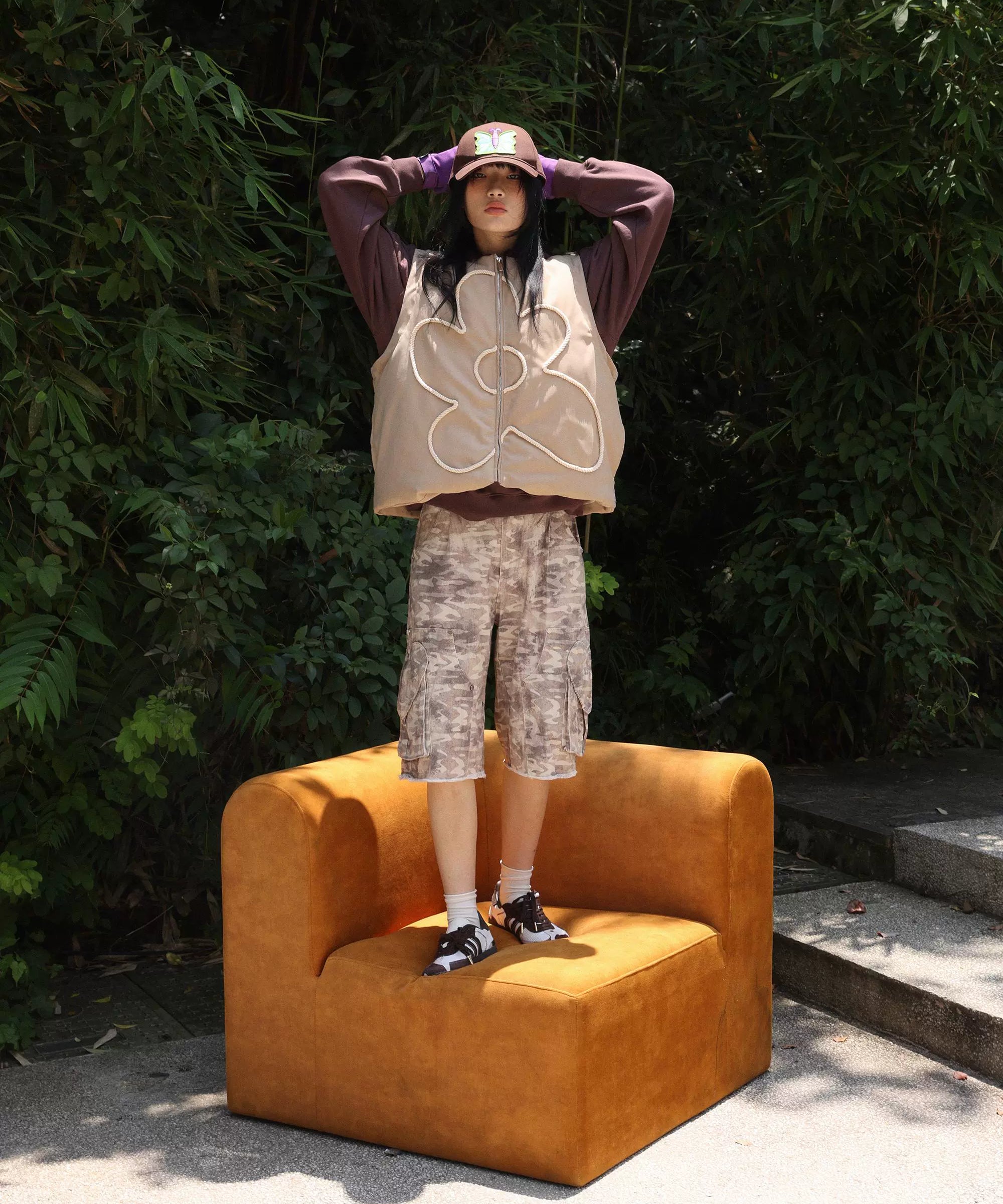 eeeeArtmonster绳绣花朵背心棉马甲加厚保暖坎肩外搭棉服无袖外套