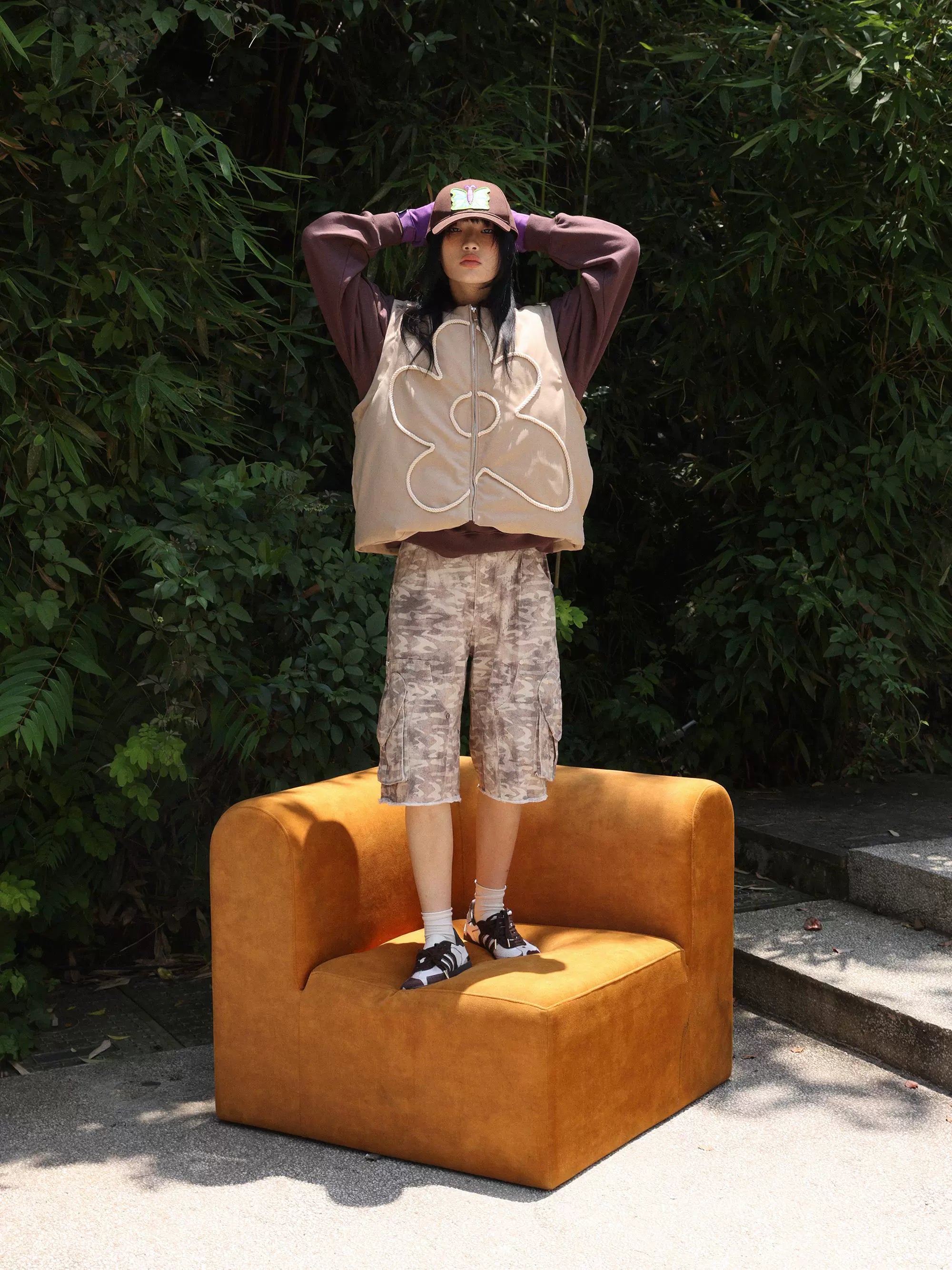 eeeeArtmonster绳绣花朵背心棉马甲加厚保暖坎肩外搭棉服无袖外套