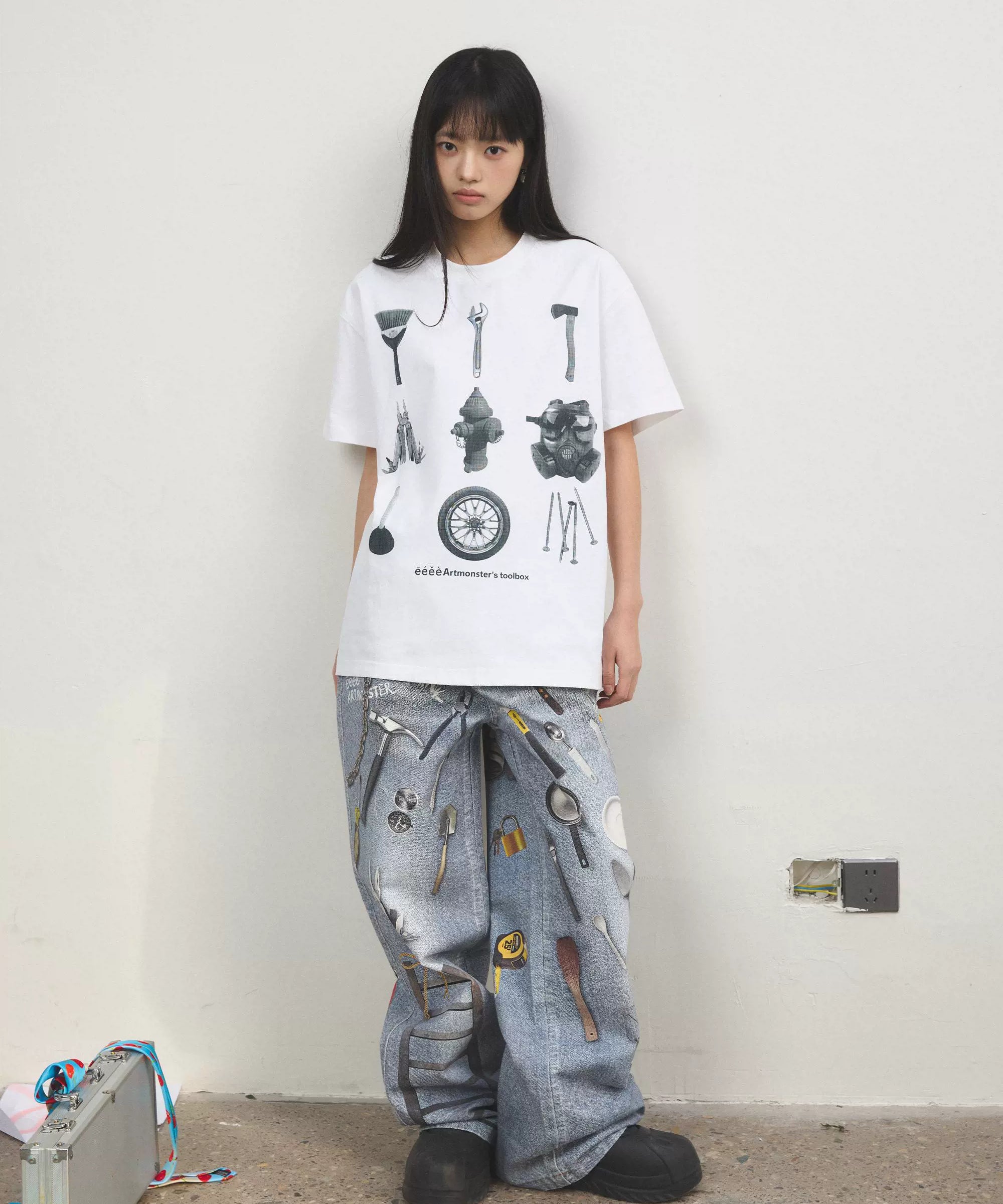 “百宝箱”| eeee复古五金工具箱印花短袖黑白艺术创意T恤宽松夏