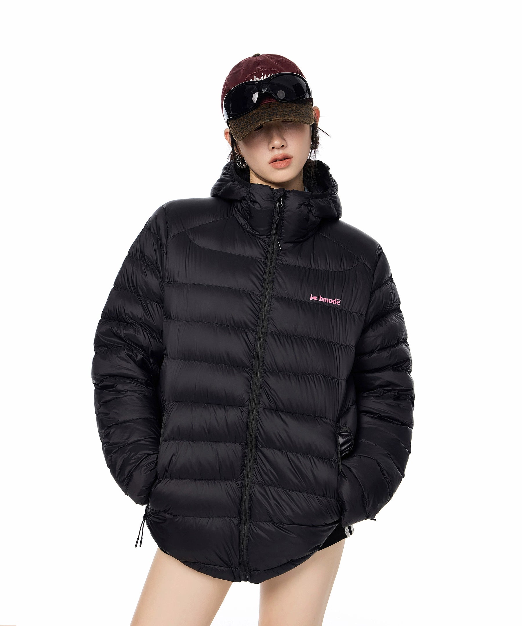 ICH MODE 90白鸭绒美式复古轻薄排骨羽绒服女冬季保暖连帽短外套