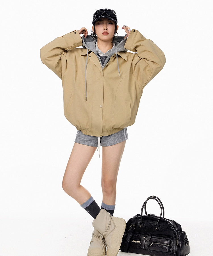 ICH MODE 美式复古哈灵顿外套女2025秋冬季新款翻领开衫夹克上衣