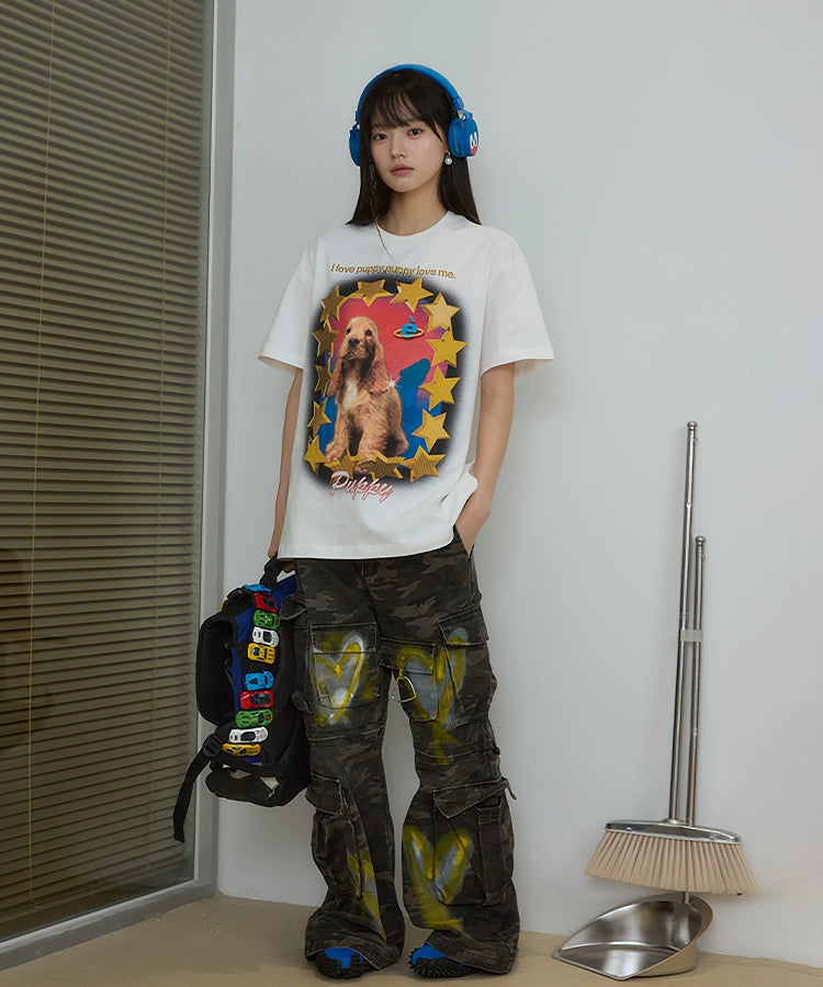 “金星美卡”｜eeee原创美式复古趣味美卡犬短袖小众设计感T恤夏