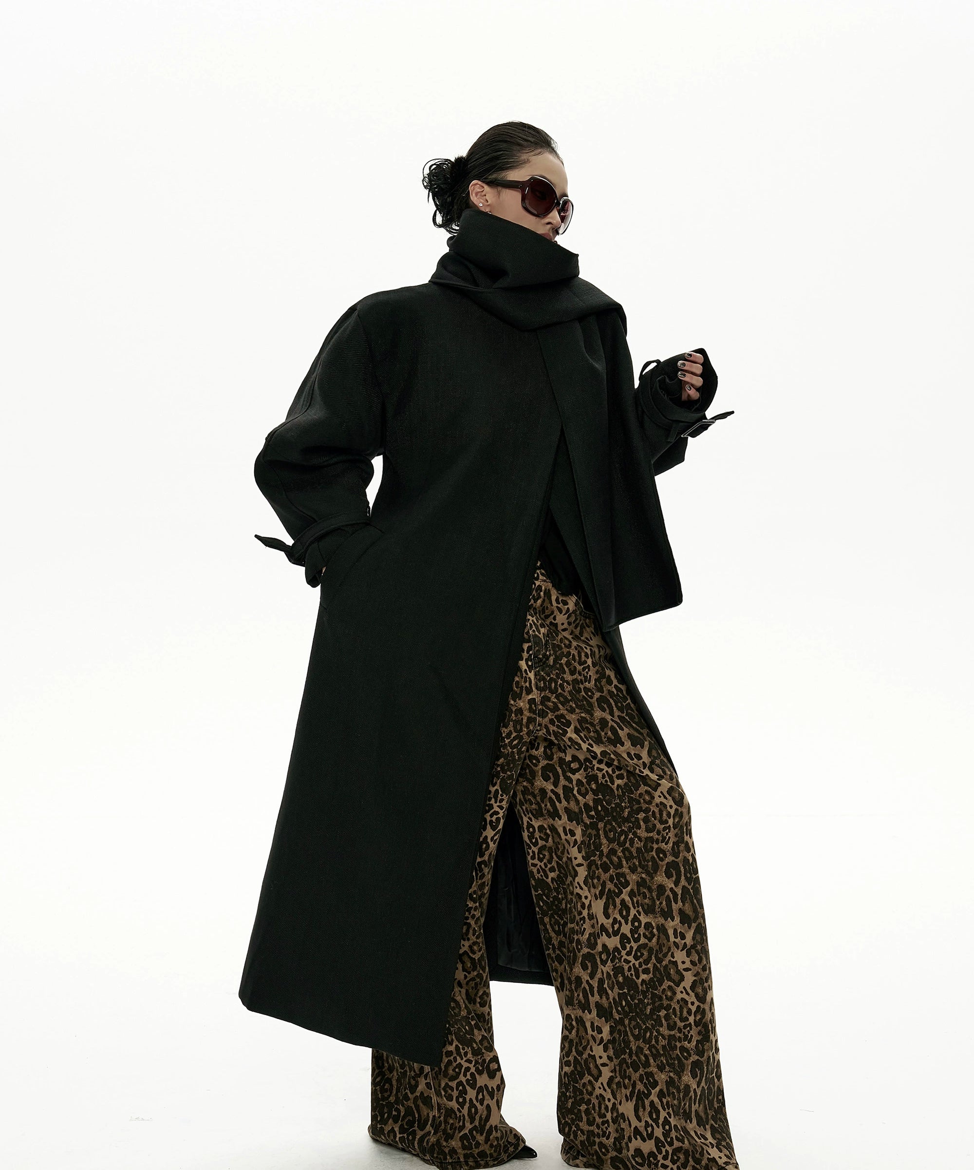 野生zero黑色长款廓形毛呢外套女秋冬2025新款高级感宽松风衣大衣