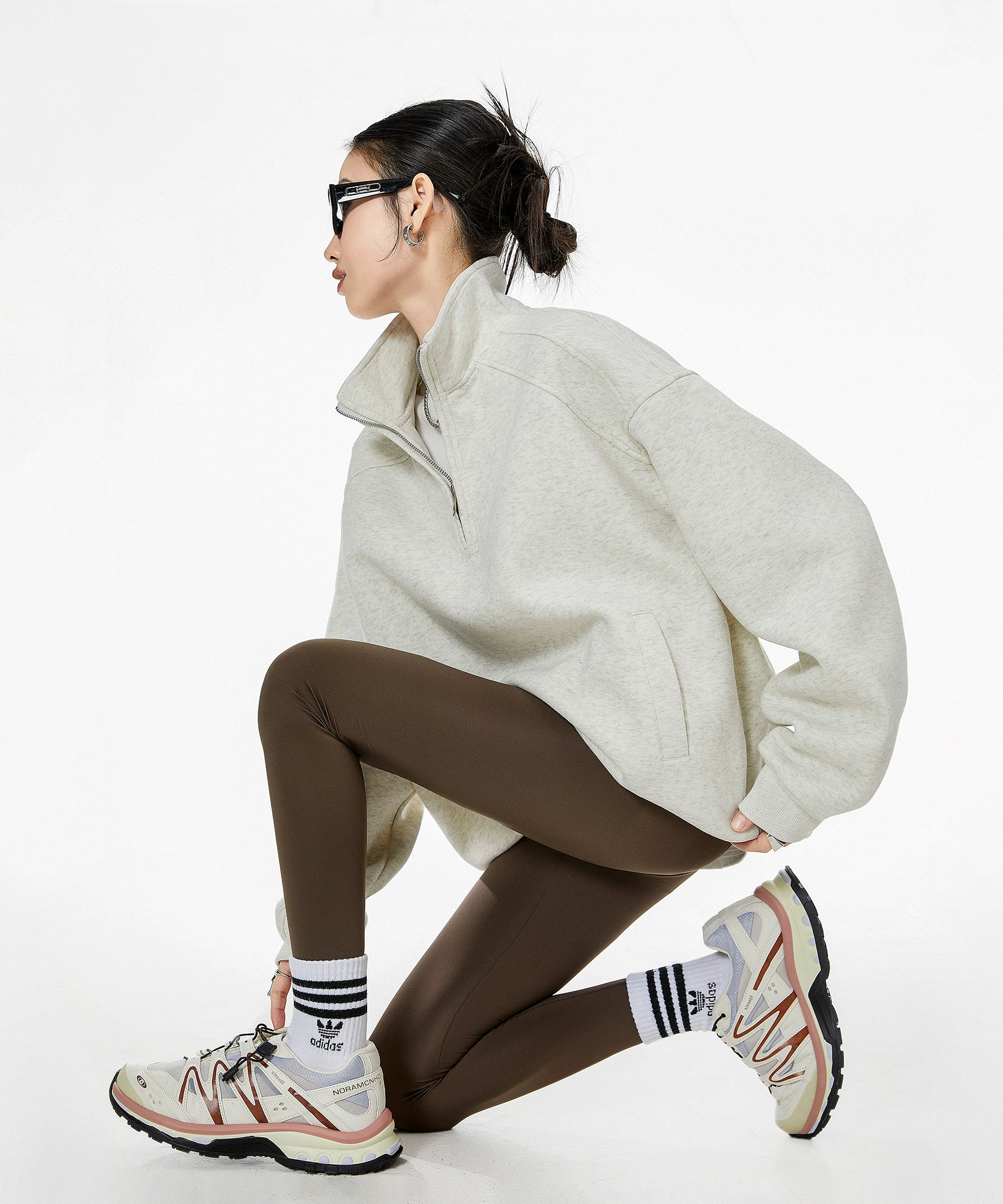 ICH MODE 美式半拉链立领卫衣女2025新款秋冬宽松慵懒风外套上衣