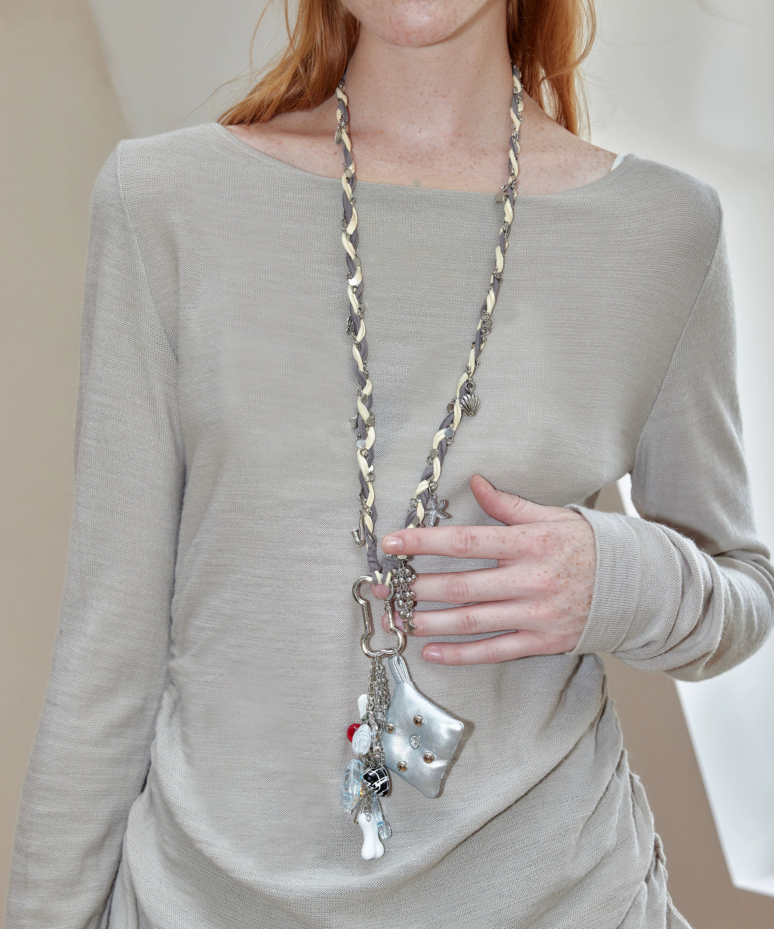 2th Desire原创手工编织百搭小众设计感朋克长款项链毛衣链包挂链