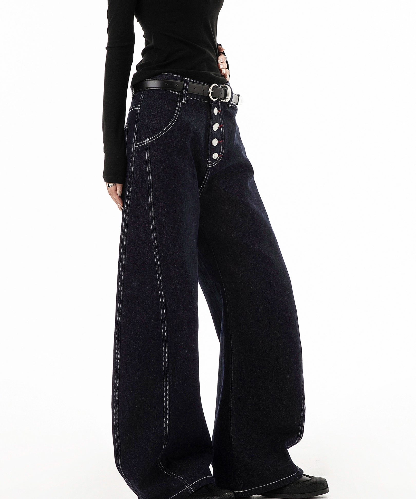 ICH MODE 美式复古弯刀牛仔裤女夏季廊形阔腿裤休闲裤宽松直筒裤