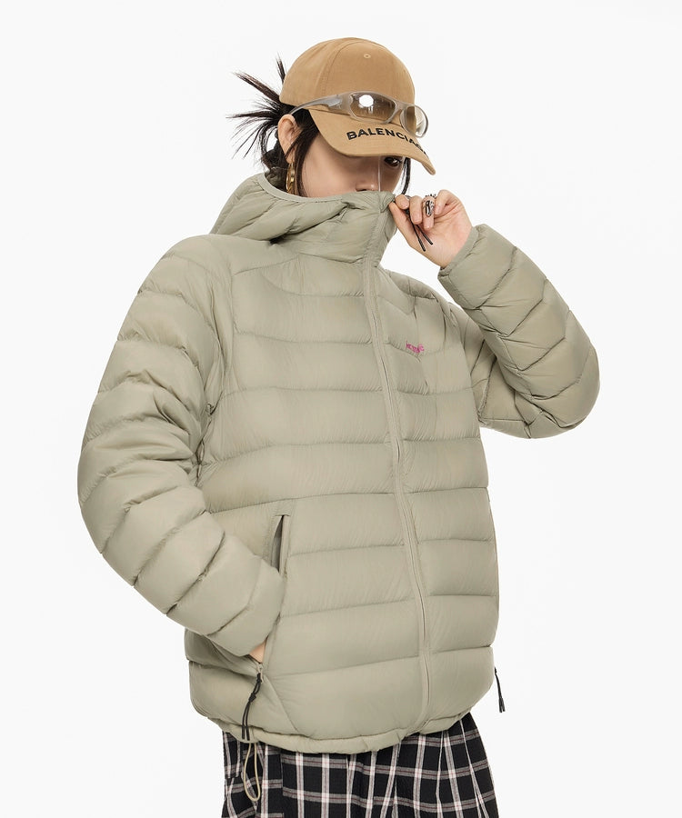 ICH MODE 美式复古90白鸭绒排骨羽绒服女冬季轻薄防寒连帽短外套