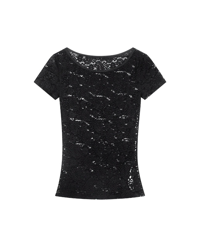 野生zero白黑色蕾丝衫女夏季辣妹小众设计感修身显瘦薄款短袖上衣